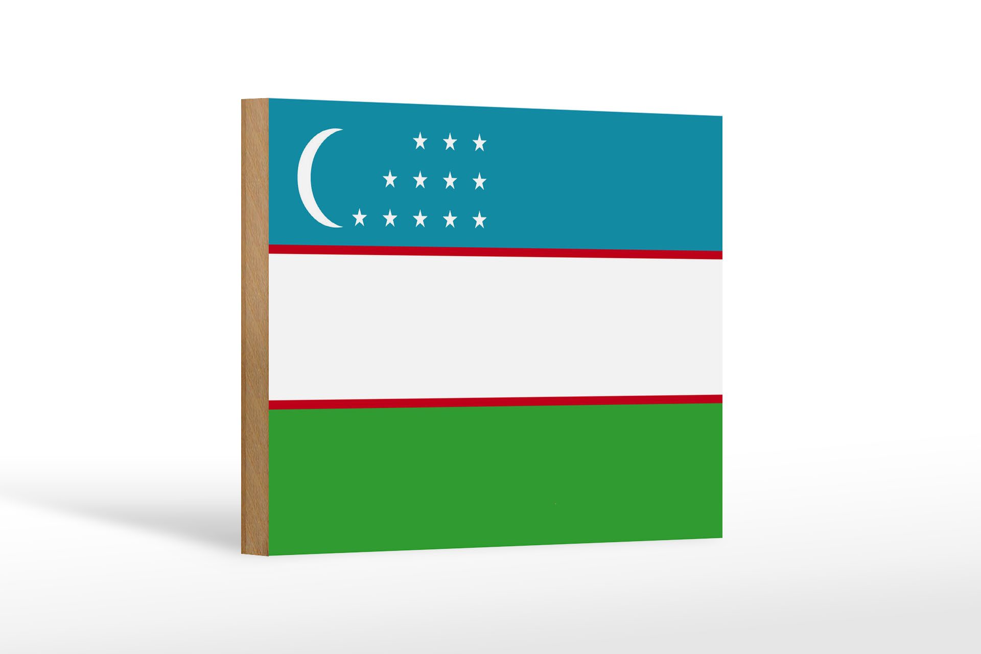 Femer GmbH Holzbild Flagge Usbekistans 18x12 cm Flag of Uzbekistan, Flaggen (1 St), Glatte Holzfaserplatte (MDF), vorn beschichtet