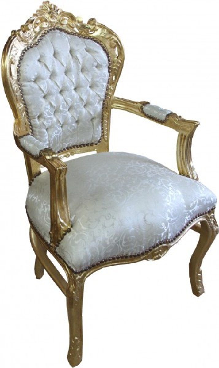 in - Esszimmer Stuhl Padrino Creme-Weiss Limited Edition Esszimmerstuhl - Gold Armlehnen Casa Möbel Muster Antik Barock / mit