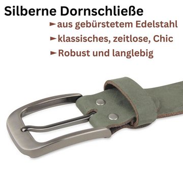 Fomax Ledergürtel Stilvoller Herren Veloursledergürtel, 3,8 cm breit mit edler dunkelsilberner Schließe - Perfekter Anzuggürte