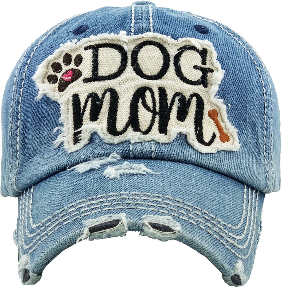 Sporty Baseball Cap Dog Vintage blau Vintage Mom Washed Baseballcap Look jeans used Damen Cap