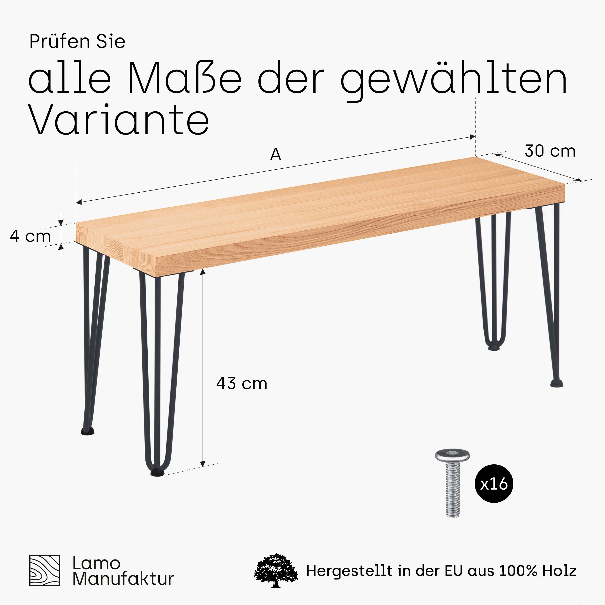 5-Teilig), 40mm Manufaktur Natur | LAMO Massivholzplatte Sitzbank stake LSB Anthrazit (Komplett-Set, Essbank