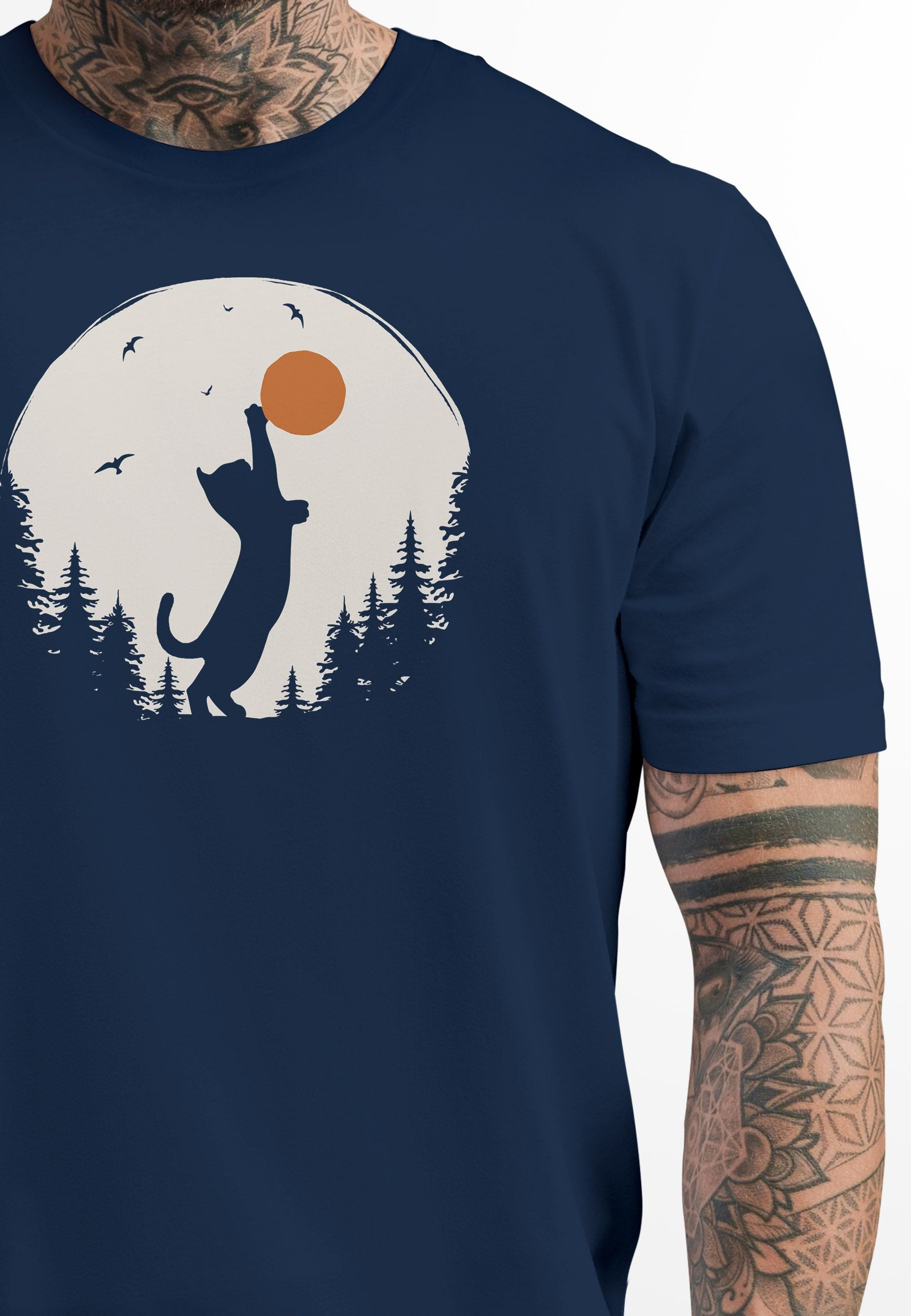 Neverless Print-Shirt Herren T-Shirt Frontprint Katze günstig online kaufen