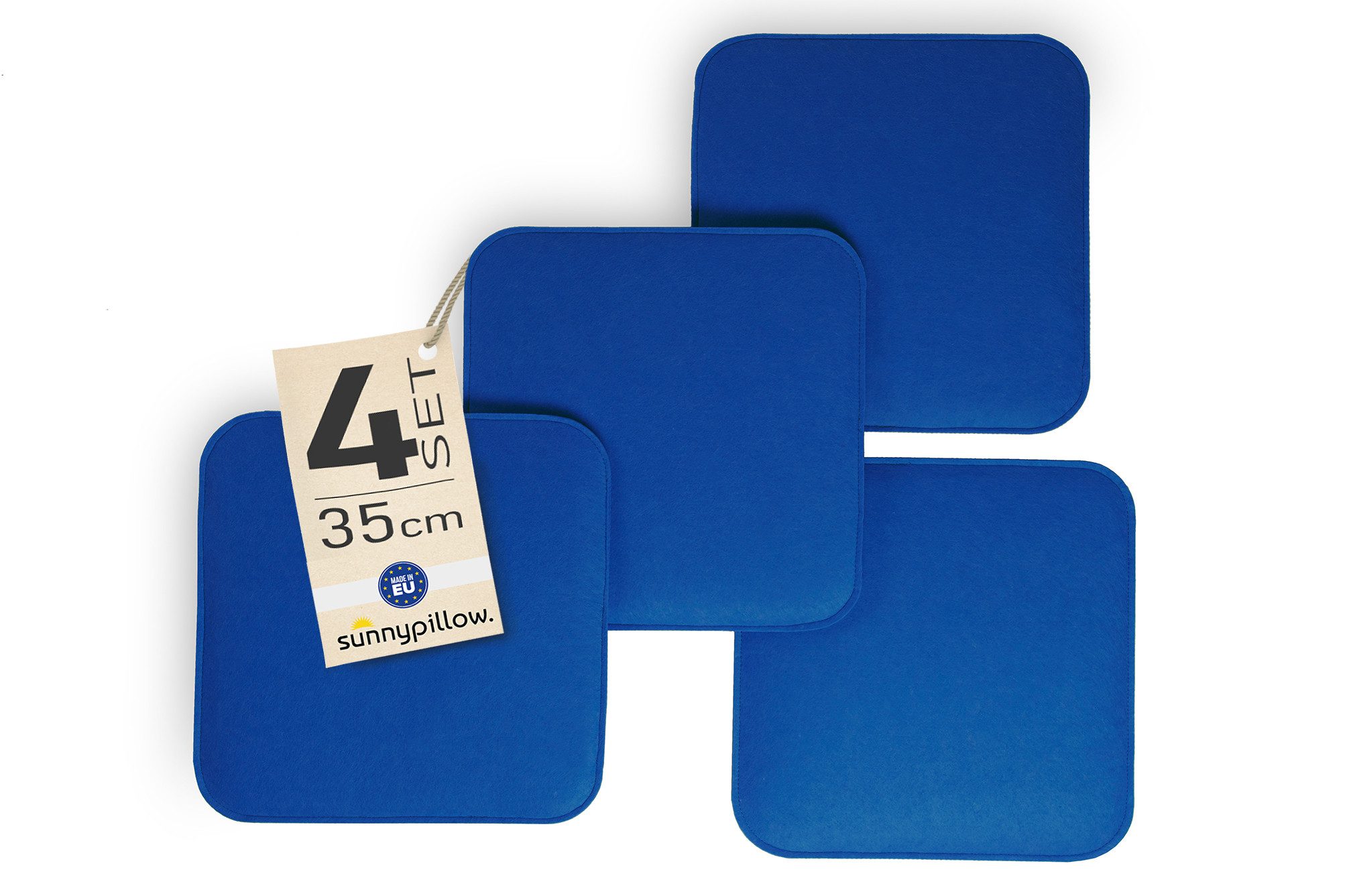 sunnypillow Stuhlkissen 4er Set Stuhlkissen aus Filz quadratisch 35x35 cm Filzkissen, Blau