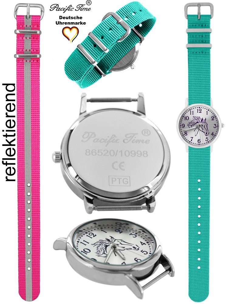 und und Design violett pink Time - Gratis Match Versand Armbanduhr Wechselarmband, Reflektor Pacific Kinder Pferd Quarzuhr Mix türkis Set