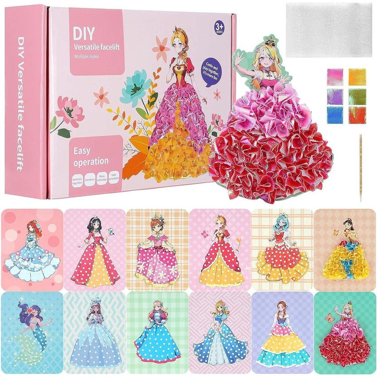yozhiqu Gemälde Handbemaltes 3D-Prinzessinnenkleid – Lernspielzeug für Mädchen, Handbemaltes 3D-Prinzessinnenkleid – Lernspielzeug für Mädchen