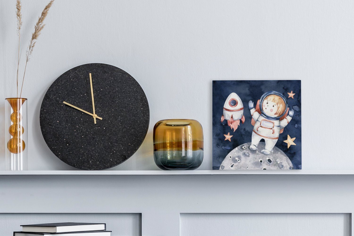 OneMillionCanvasses® Leinwandbild Weltraum - Rakete Wohnzimmer - - Kinder, (1 Jungen St), Mond Mädchen - Leinwand für Bilder Schlafzimmer 