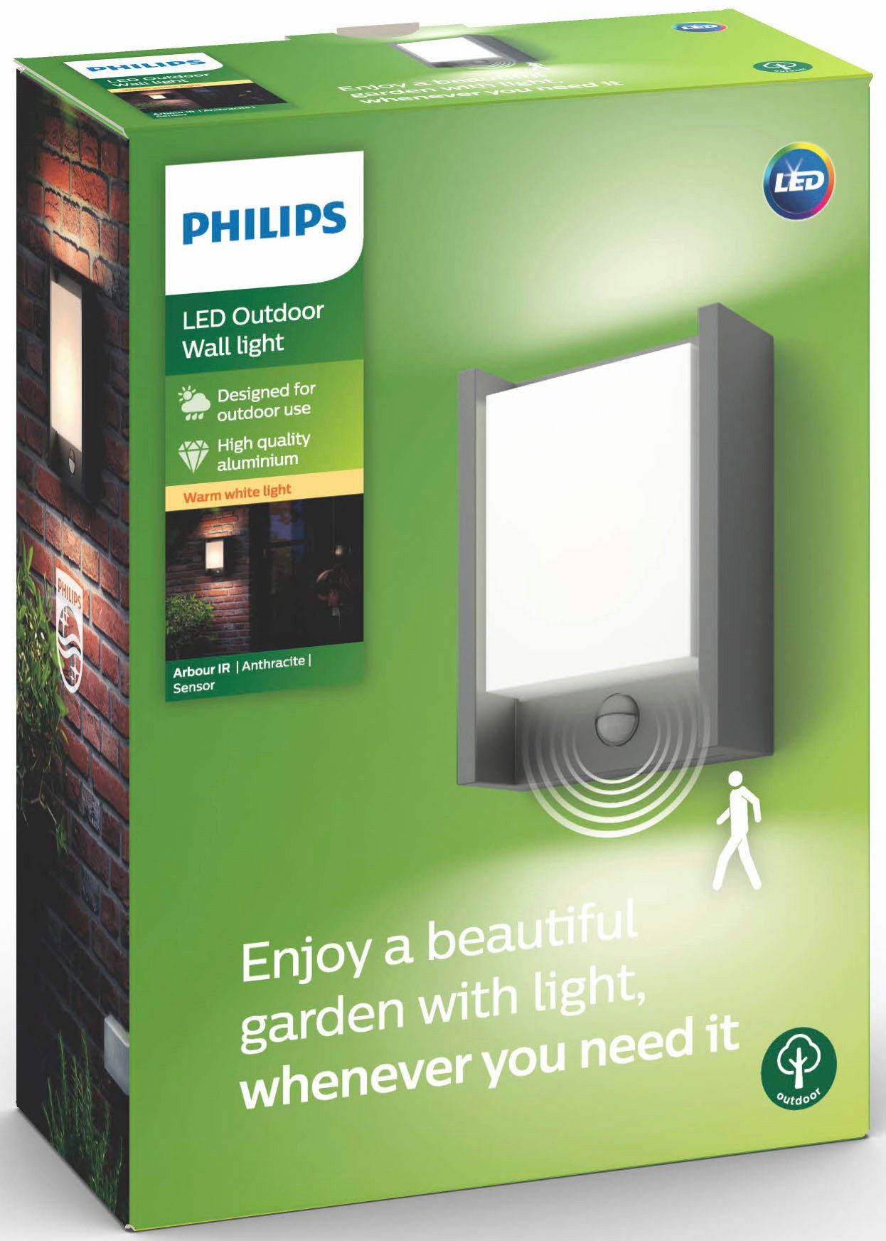 Philips LED Außen-Wandleuchte myGarden Arbour, 600lm, Anthrazit, Abschaltautomatik, Bewegungsmelder, Leuchtdauer einstellbar, Memoryfunktion, LED fest integriert, Warmweiß