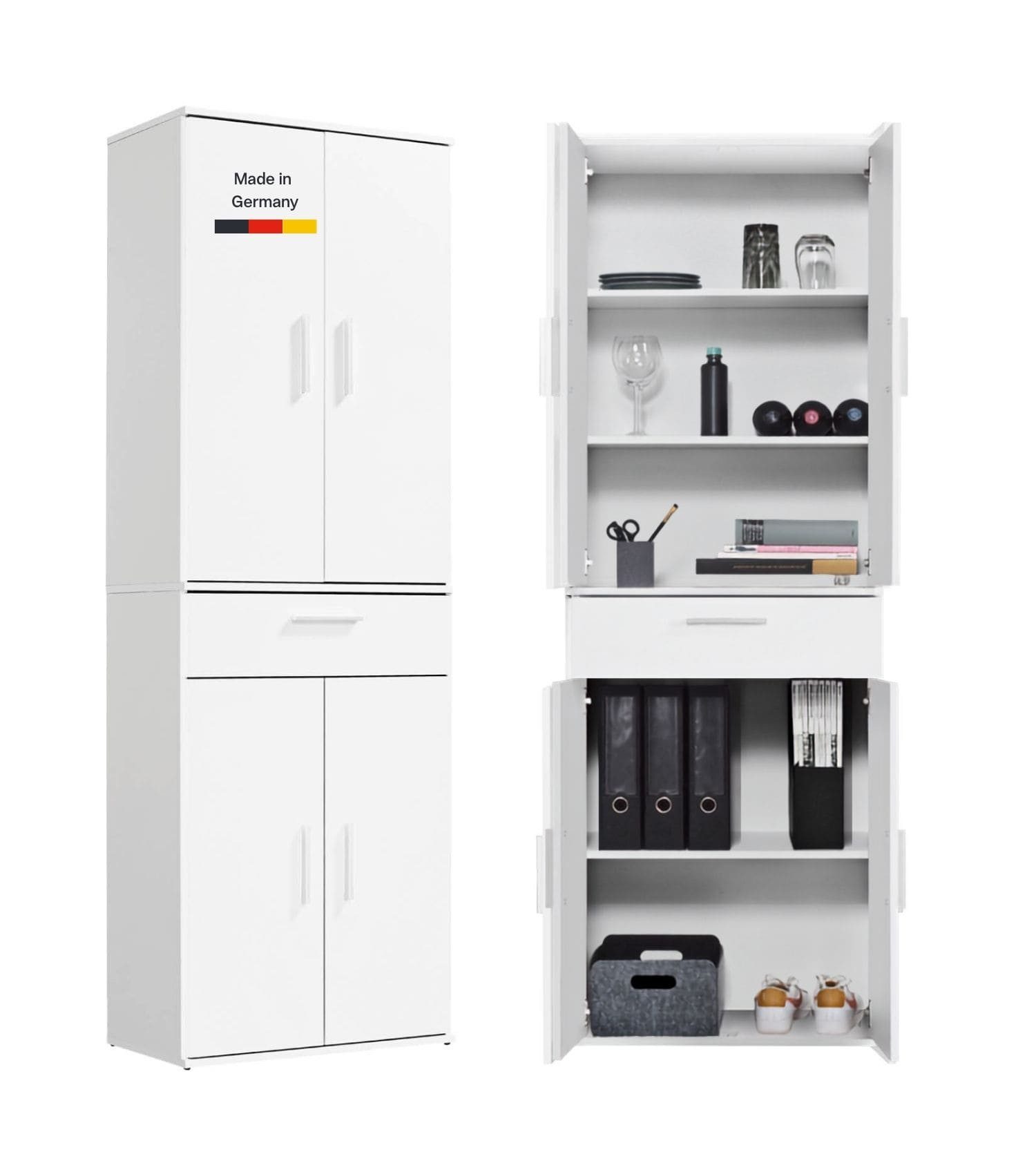 mokebo Mehrzweckschrank Der Praktische (60x180 cm, mit Schublade) Made in Germany, Büroschrank, Aktenschrank, Apothekerschrank in Weiß