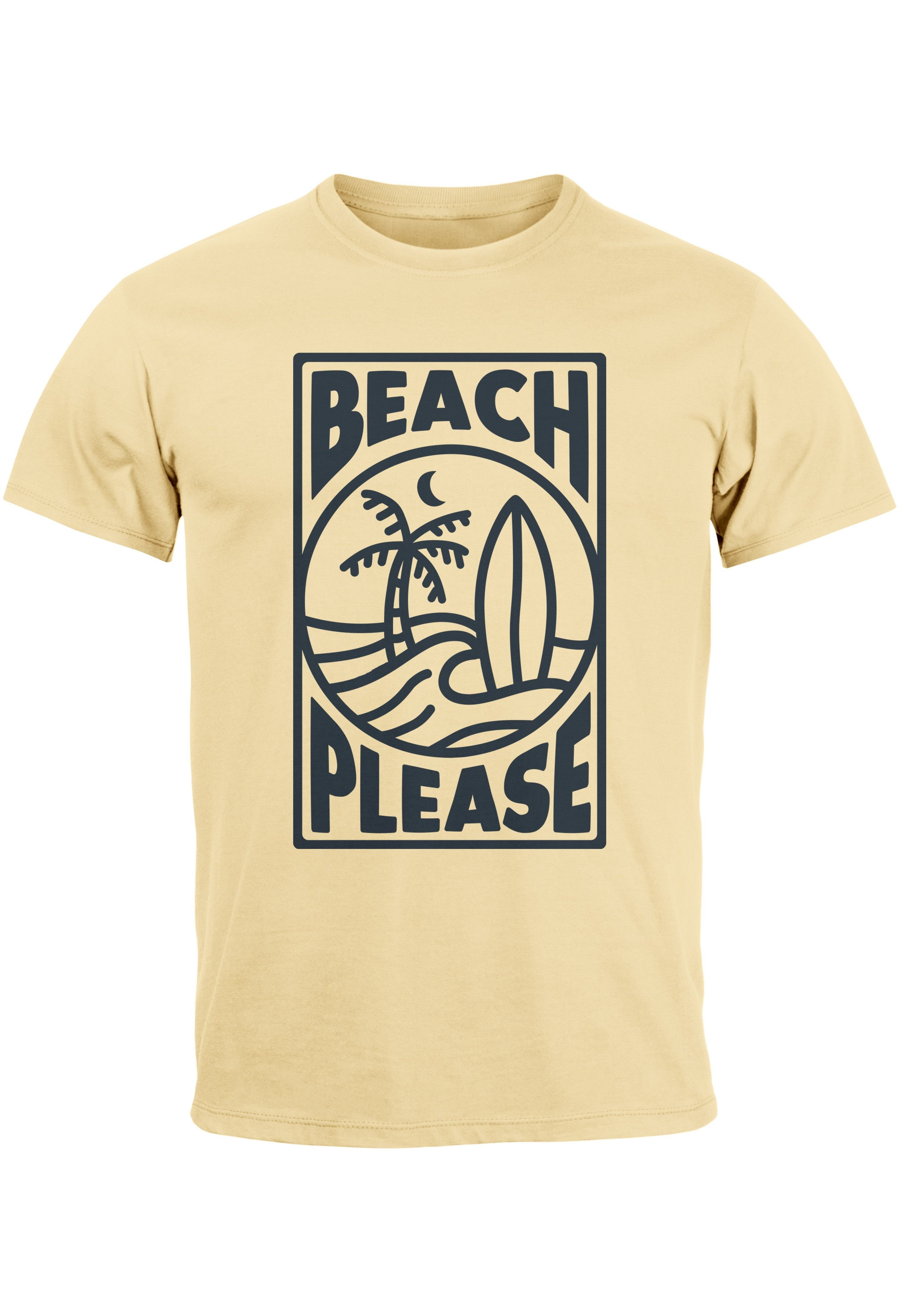 Neverless Print-Shirt Herren T-Shirt Beach Please Surfing Surfboard Wave Welle Sommer Print mit Print natur