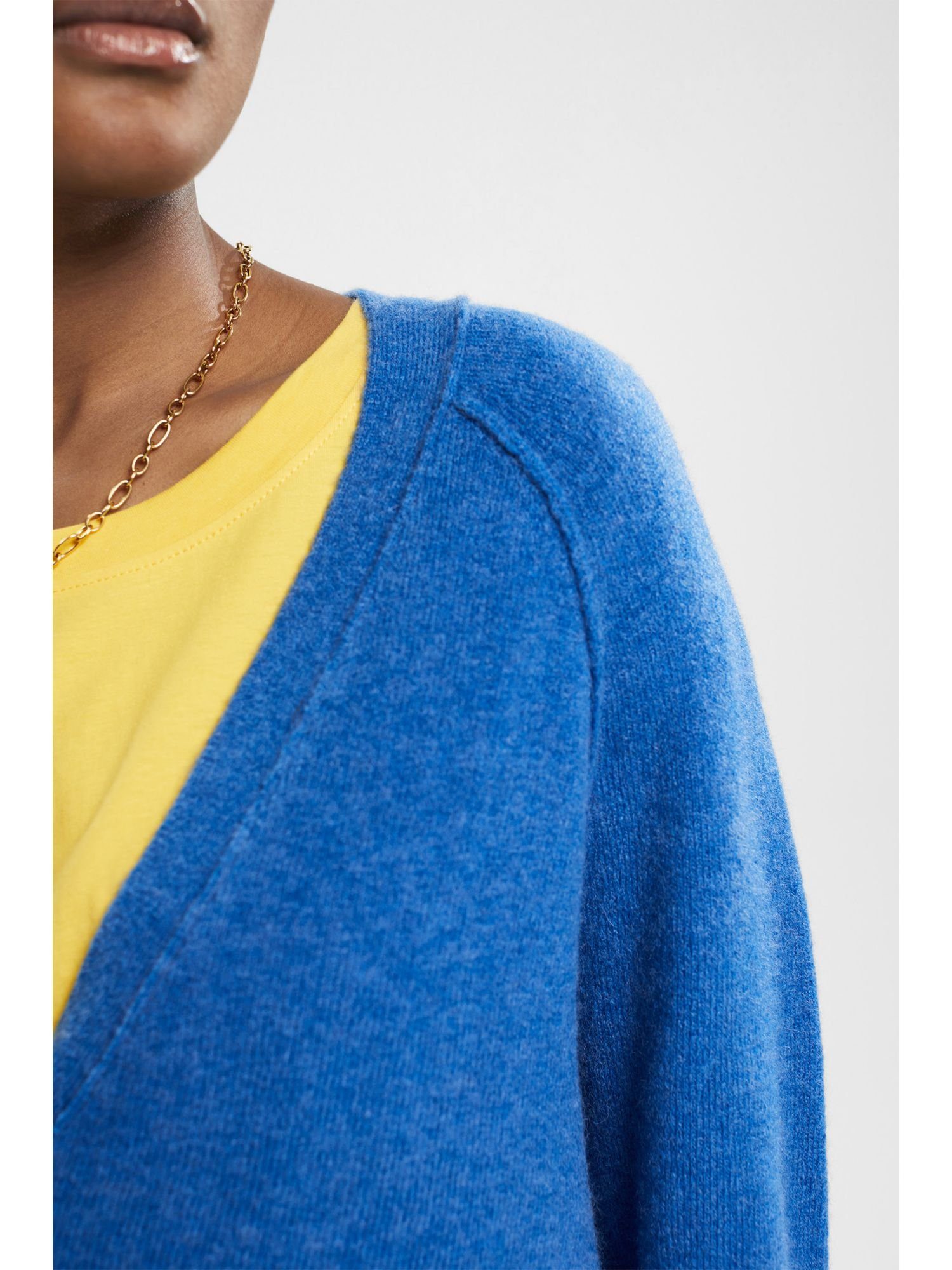 mit (1-tlg) V-Ausschnitt Wolle: Mit BLUE Strickjacke BRIGHT Esprit Cardigan