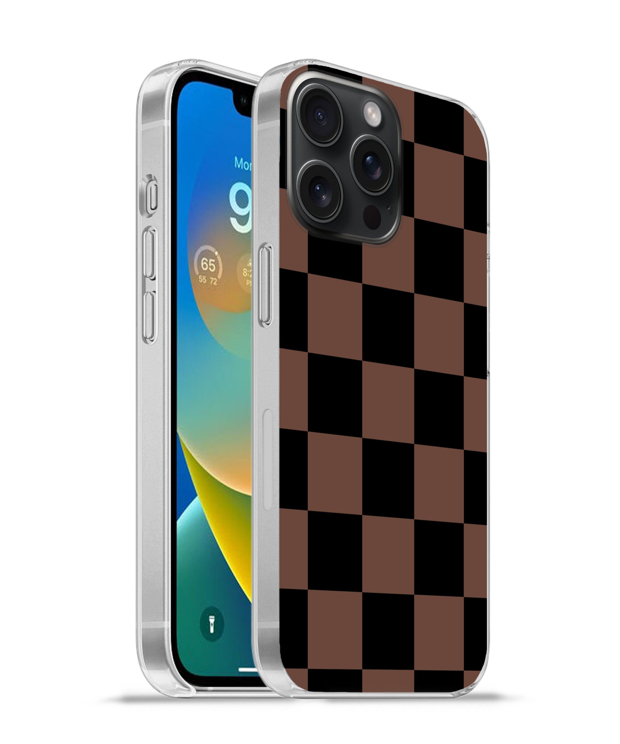 MuchoWow Handyhülle für Apple iPhone 15 Pro Max Schachbrettmuster - Braun - Schwarz - Blöc, Smartphone-Bumper, Print, Handy Schutzhülle Dünn