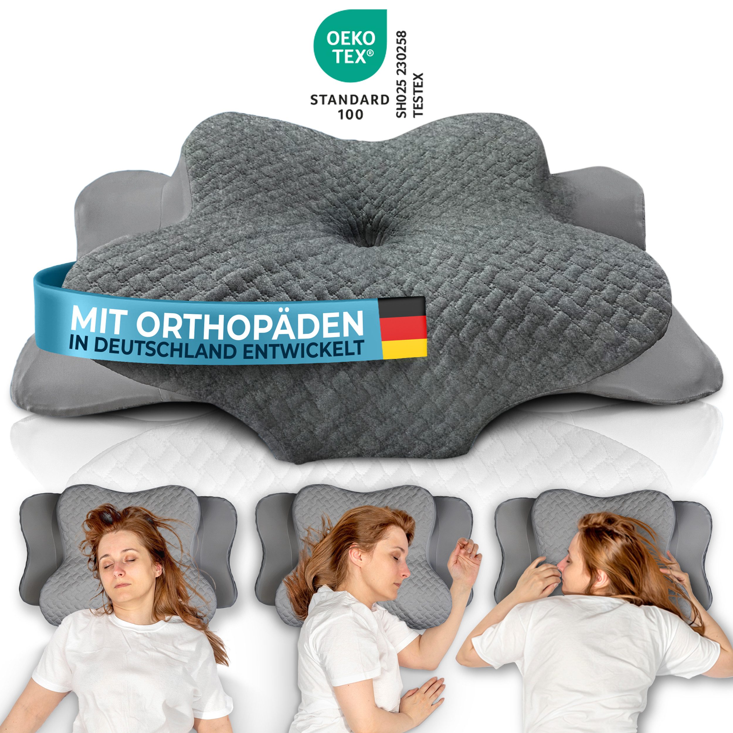 Glückstoff Nackenstützkissen aus Memory Foam, Orthopädisches Kissen für alle Schlaftypen, Füllung: Memory Foam, Kopfkissen Nackenschmerzen