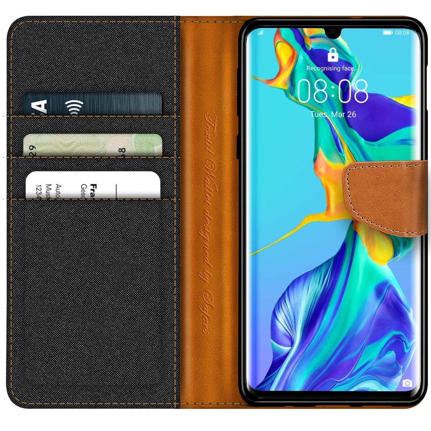 CoolGadget Handyhülle Denim Schutzhülle Flip Case für Huawei P30 Pro 6,5 Zoll, Book Cover Handy Tasche Hülle für P30 Pro New Edition Klapphülle