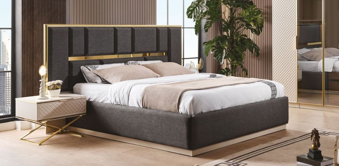 JVmoebel Schlafzimmer-Set Elegant Schlafzimmer Set von 3tlg modern luxuriös Grau Farben, (3-St., 1x Bett + 2x Nachttische), Made in Europa