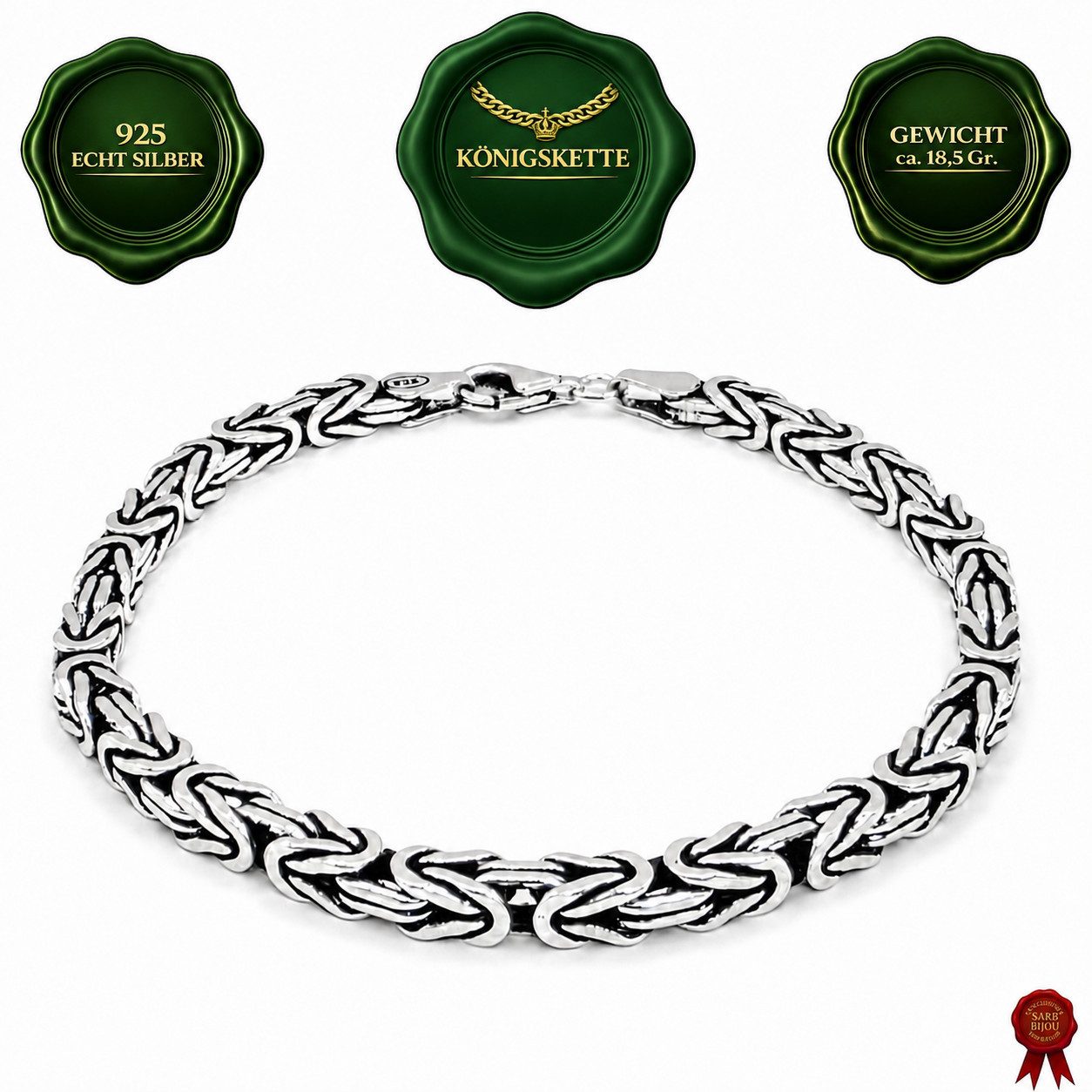 M-Punkt24 Königsarmband Königskette Silber 925 (Königskette Länge 21 cm Durchmesser 58 mm 18,5 Gramm, Königsarmband, Damen, Partner-Armband, Herren, Unisex), Silberschmuck aus 925 Echt Silber