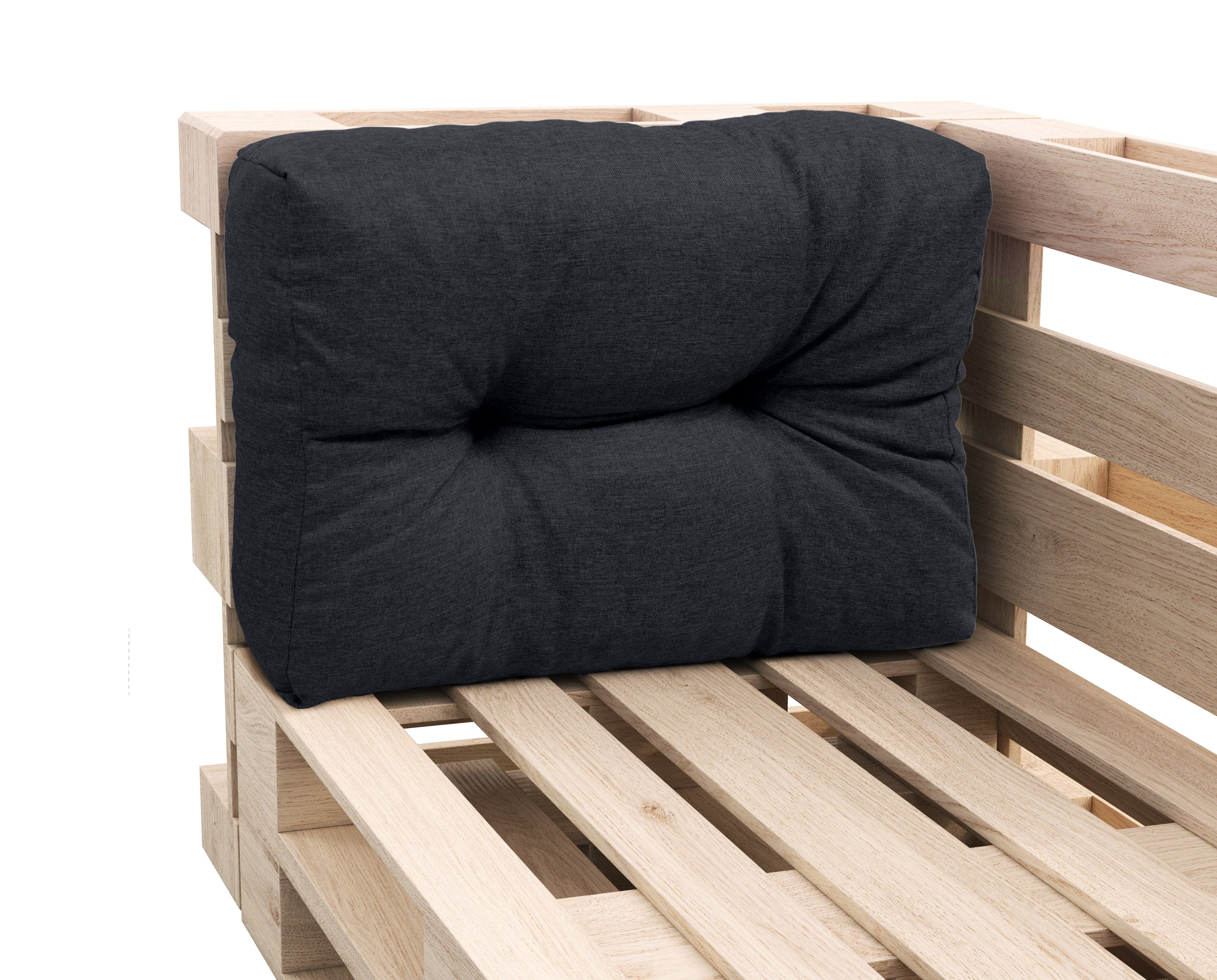 sunnypillow Rückenkissen Palettenkissen gesteppt Seitenkissen 60 x 40 x 15 cm, Schwarz