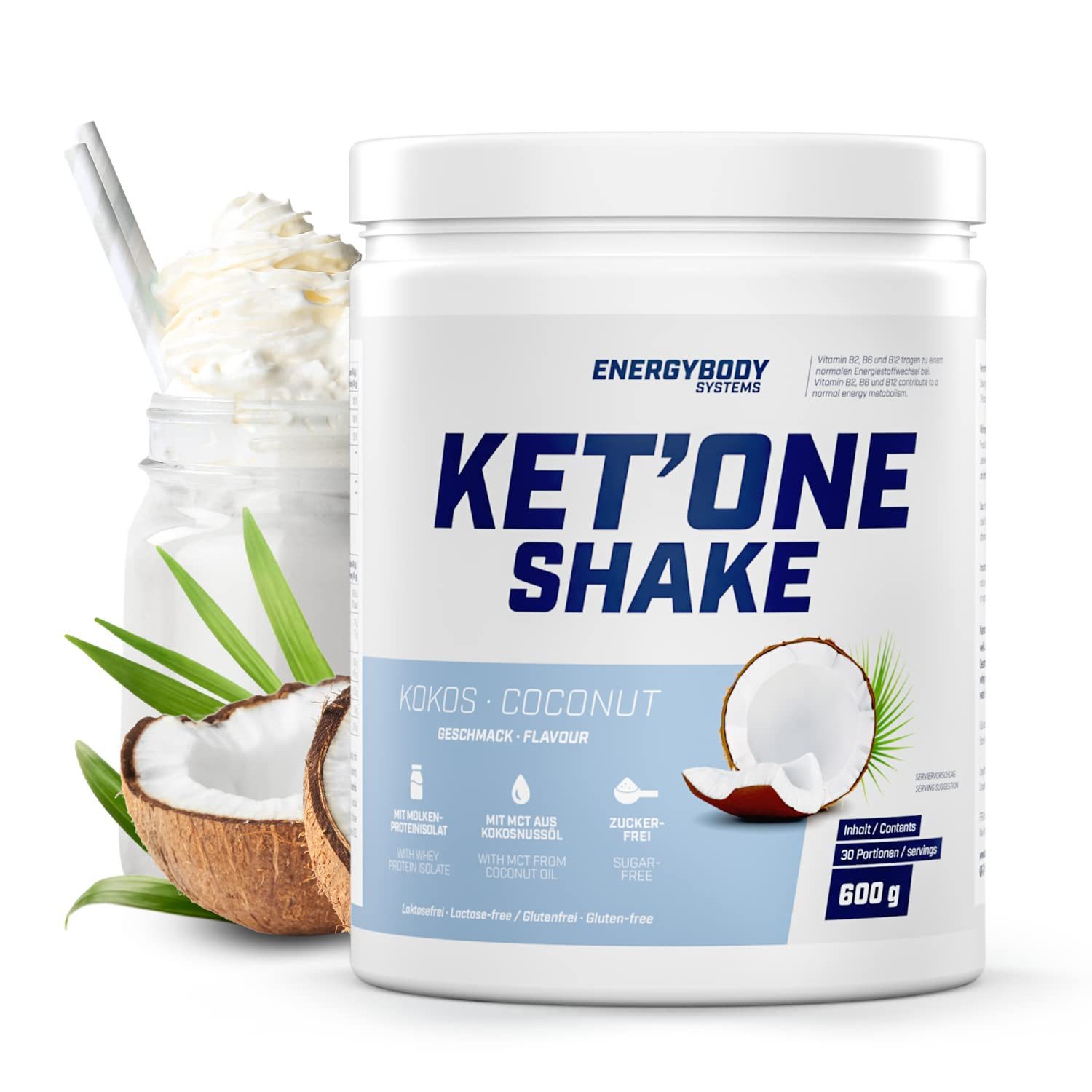 Energybody Systems KET'ONE Keto Shake mit MCT und Whey Protein Isolat Pulver, zuckerarm, für ketogene Ernährung