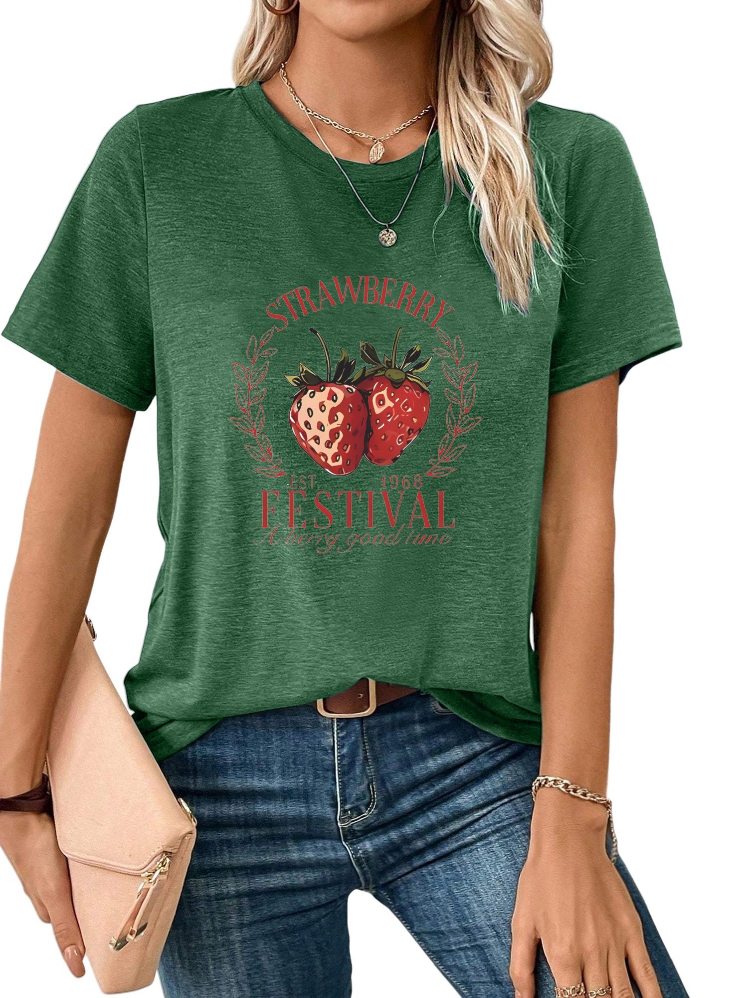 PYL Rundhalsshirt Damen Sommer Kurzarmbluse Locker günstig online kaufen