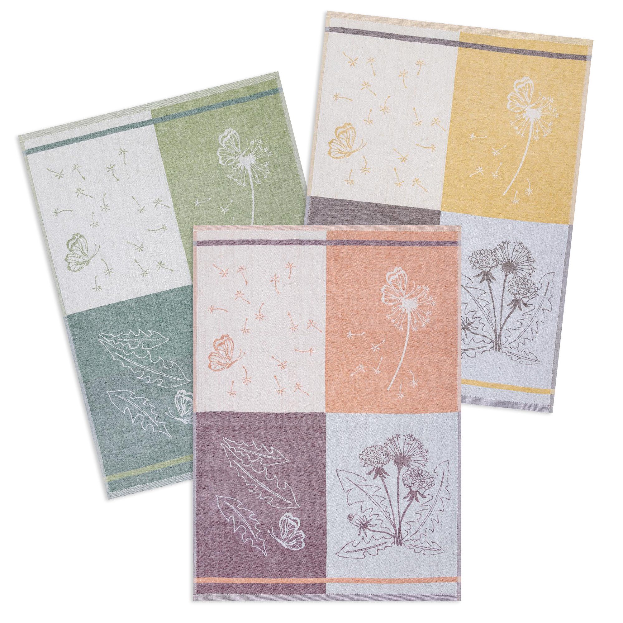 Kracht Geschirrtuch Geschirrtuch "Pusteblume" 3er-Pack, Halbleinen Motiv