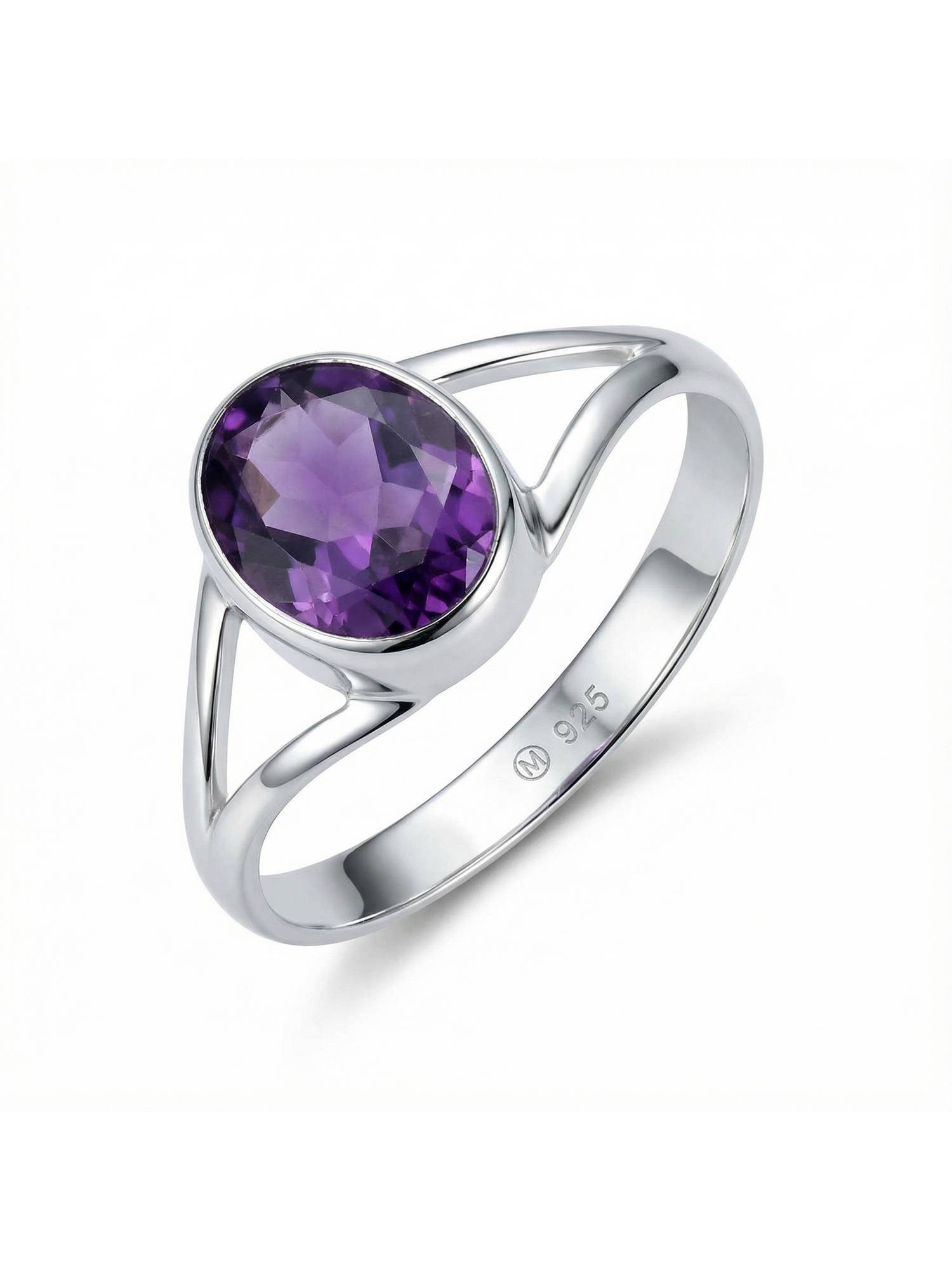 mantraroma Silberring HARDIN aus 925 Silber mit Amethyst facettiert (Ring mit Schmuckbeutel), Damenring aus 925er Silber