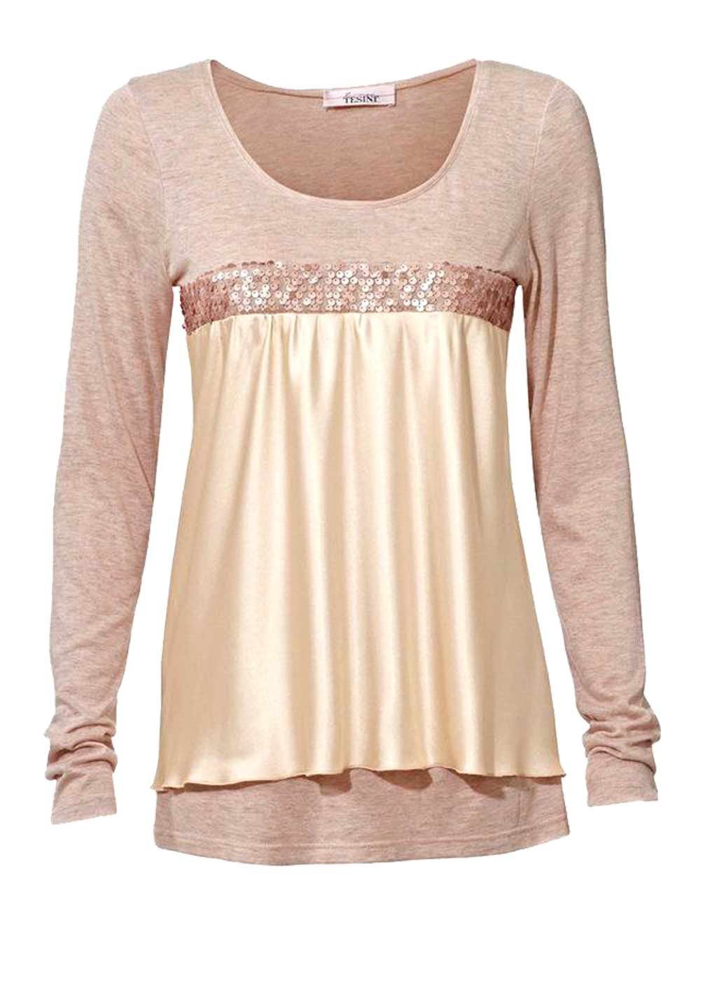 HEINE Rundhalsshirt Linea Tesini Damen Designer-Patchshirt, rosé-melange mehr