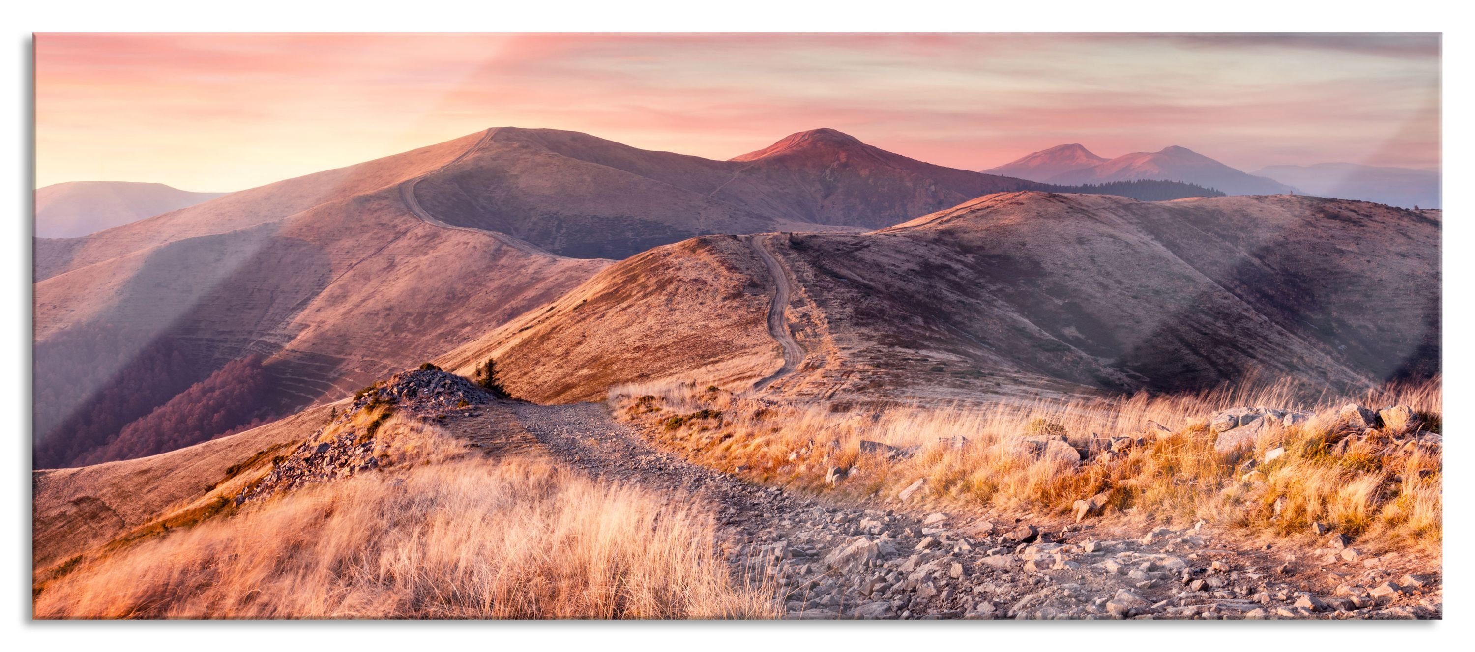 Glasbild Steinlandschaft bei Sonnenuntergang