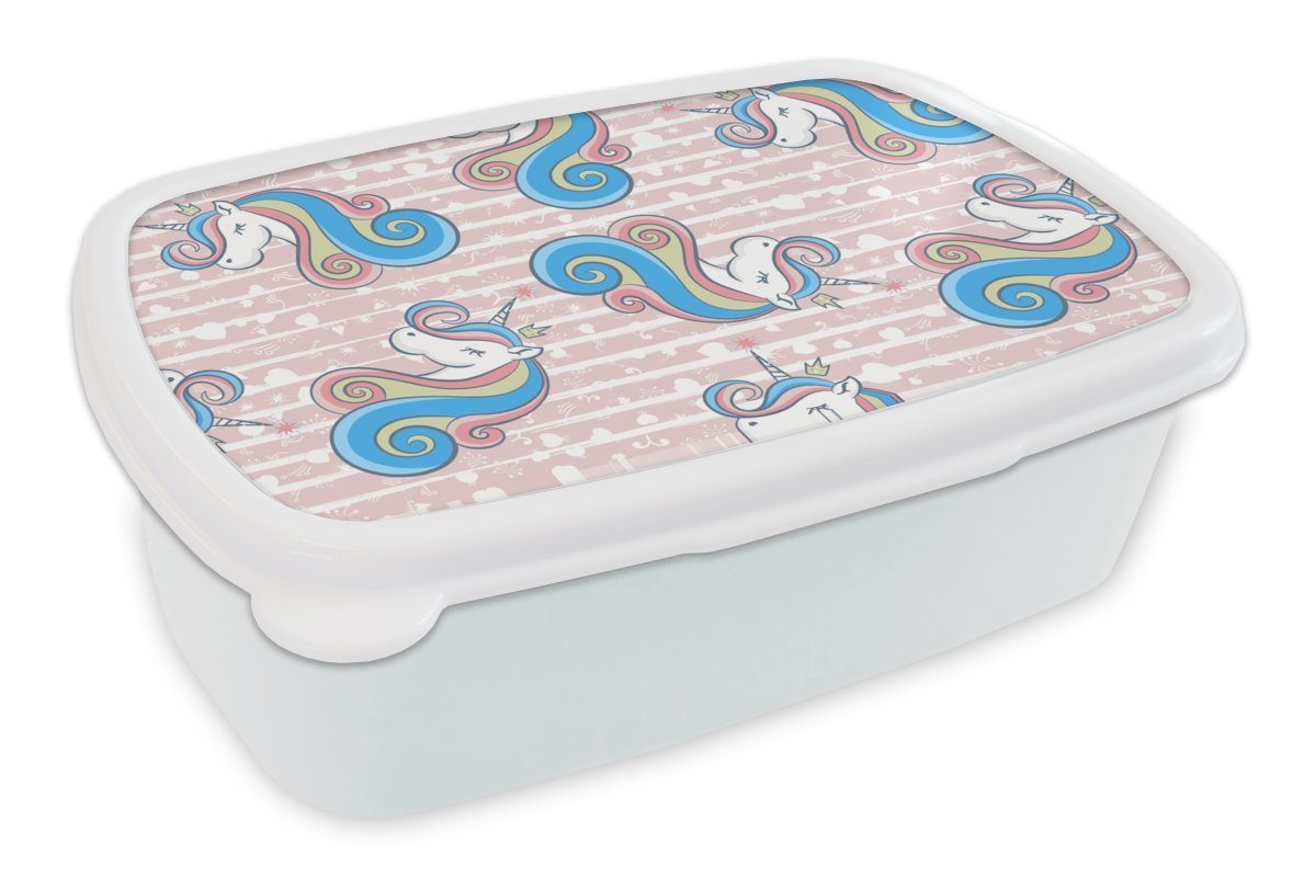 MuchoWow Lunchbox Einhorn Jungs Muster Brotbox Kinder weiß und für - - Kunststoff, (2-tlg), für Mädchen Erwachsene, Rosa, und Brotdose