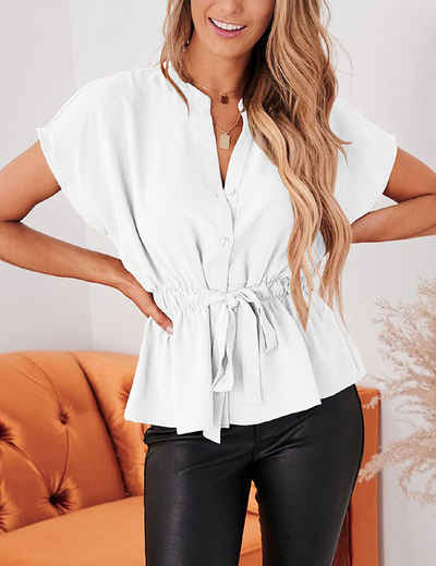 ZWY Trachtenhemd Damen-Blusen mit Knopfleiste, lässige Schößchen-Sommer Oberteile