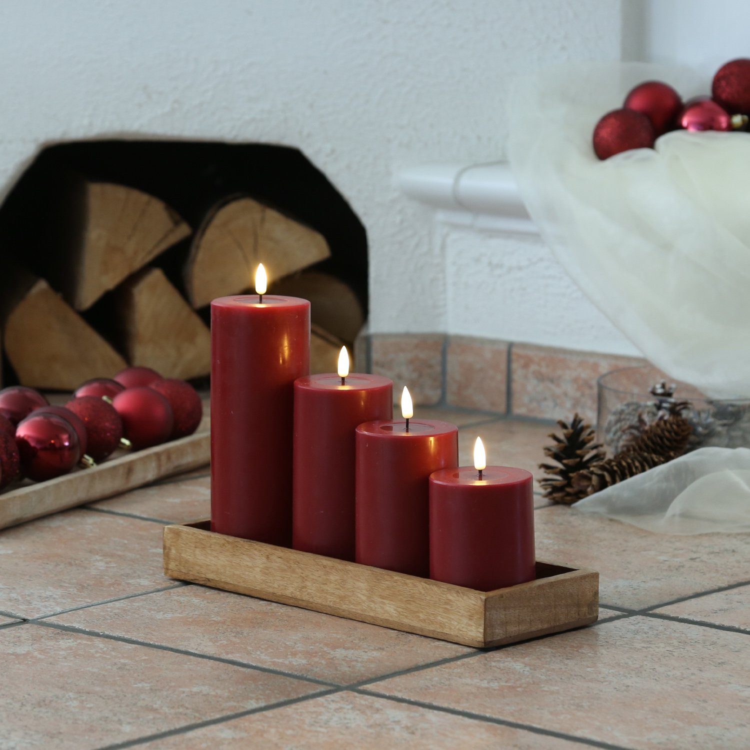 Deluxe Homeart LED-Kerze LED Kerzenset MIA Echtwachs Deluxe 4 Größen mit Batterien Fernb. (5-tlg)