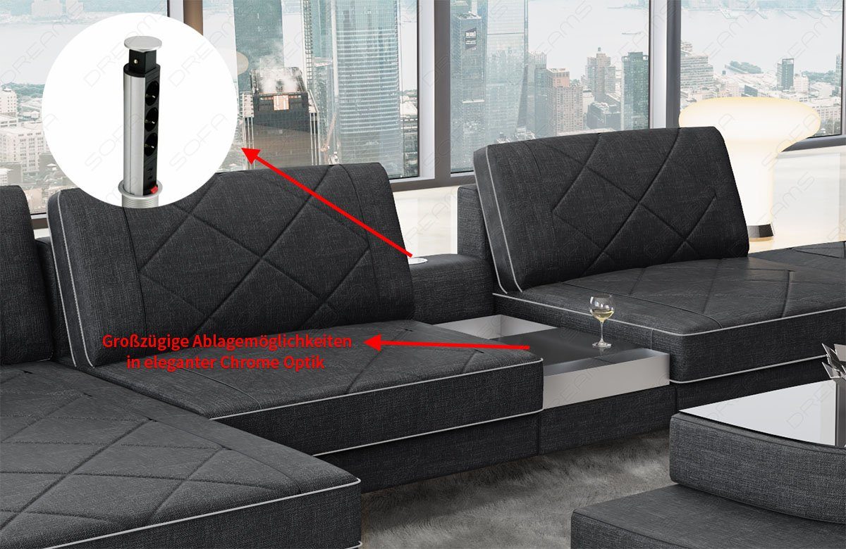 L LED, Sofa Couch, Bari Ledersofa, Ecksofa Dreams Form Sofa Leder mit Designersofa verstellbare Rückenlehnen,