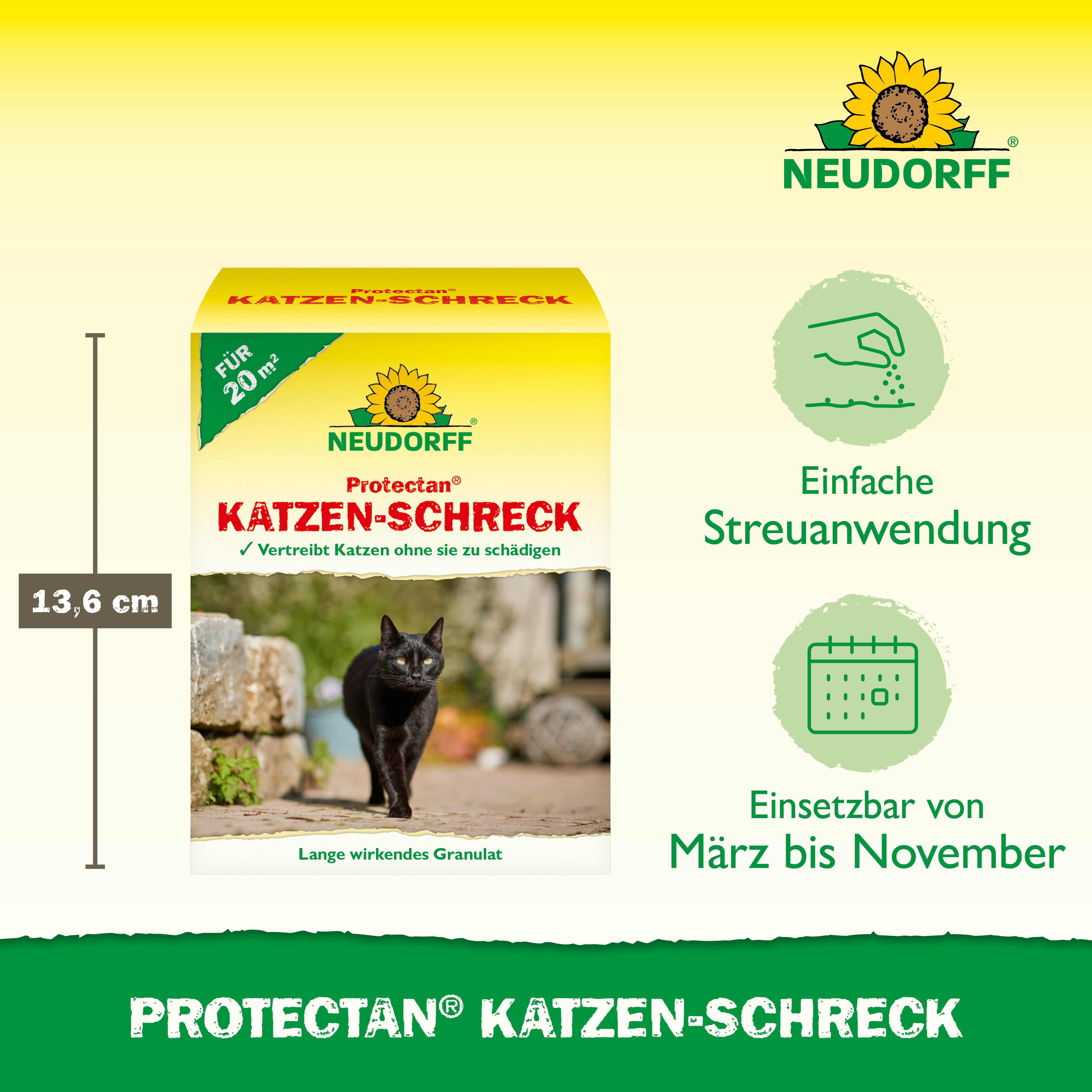 Neudorff Vergrämungsmittel Protectan Katzen-Schreck 200 g für 20m², Anwendungsfertiges Fernhaltemittel vertreibt Katzen wirkungsvoll, ohne sie zu schädigen, mit Duftstoffen, wie sie auch in der Natur vorkommen