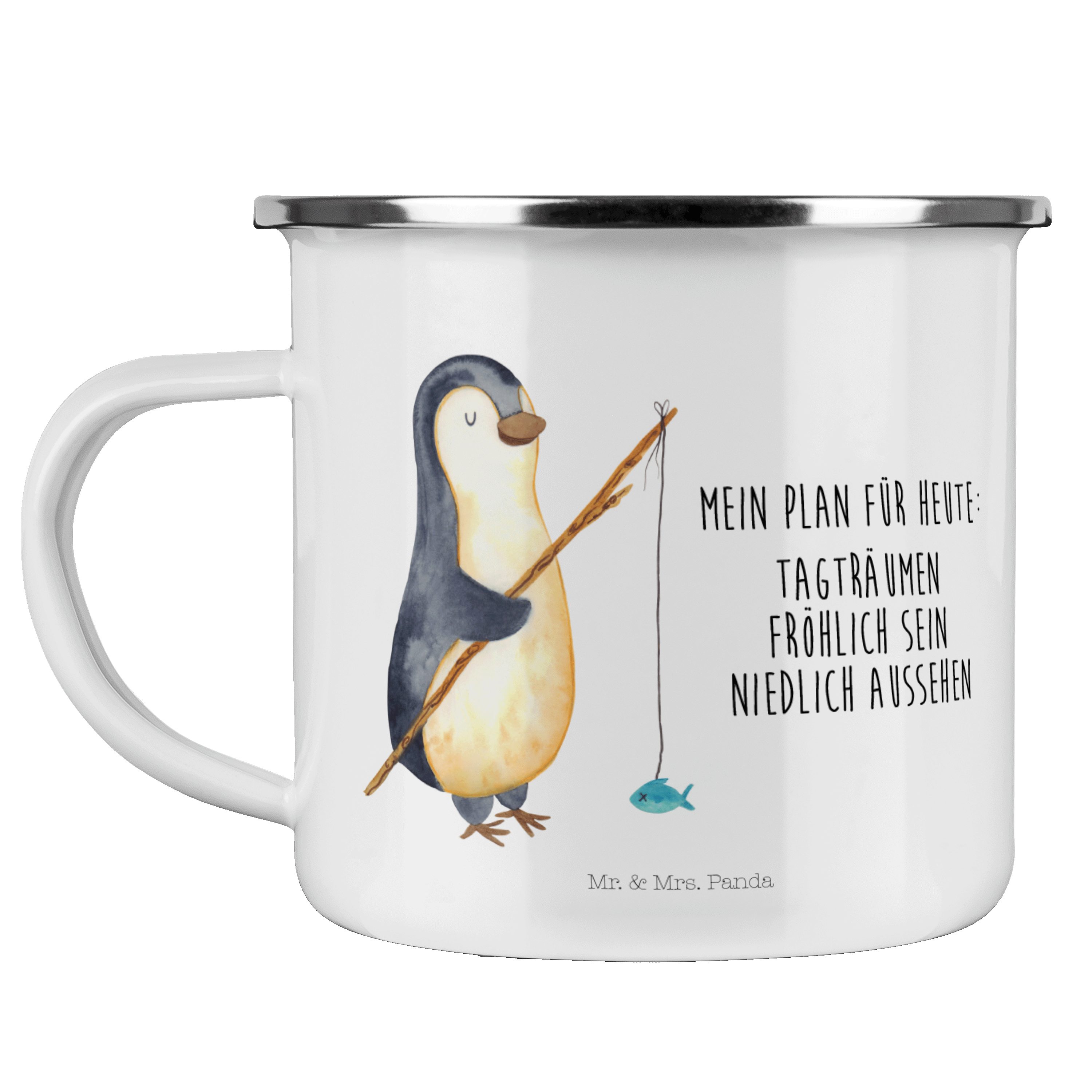 - Mr. Panda Trinkbecher, & Angler Geschenk, Outdoor, Blechtasse Ca, Pinguin - Mrs. Emaille Becher Weiß