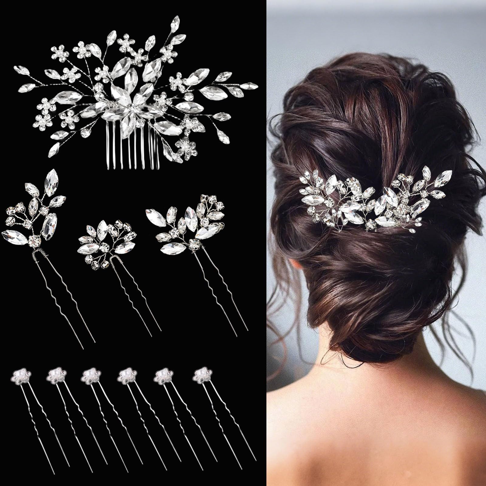 MOPUEA Haarnadeln 10 Stück Haarspange Braut Haarschmuck Silber Perlen Strass Haa