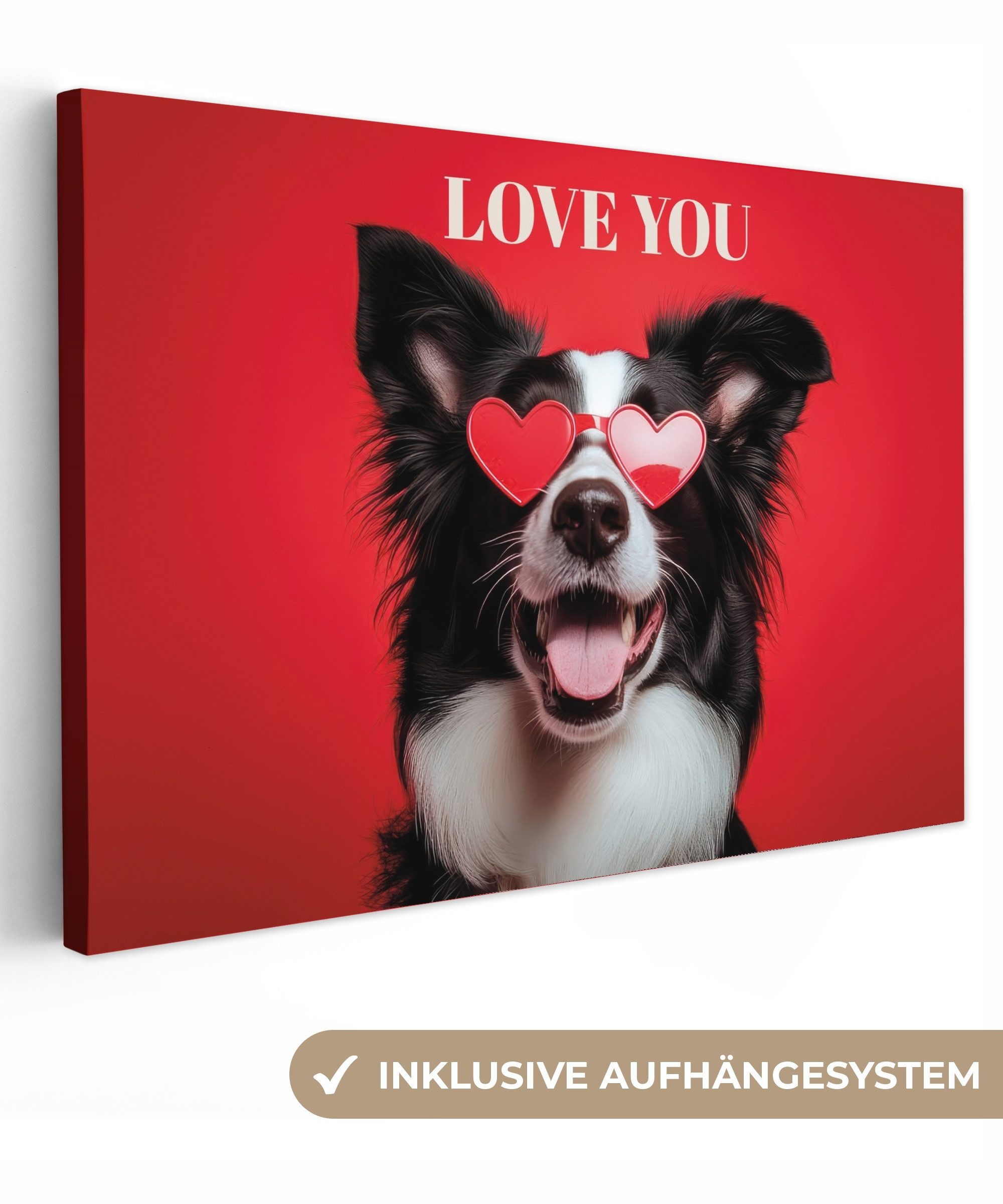 Leinwandbild Hund - Herz-Brille - Loveyou - Rot