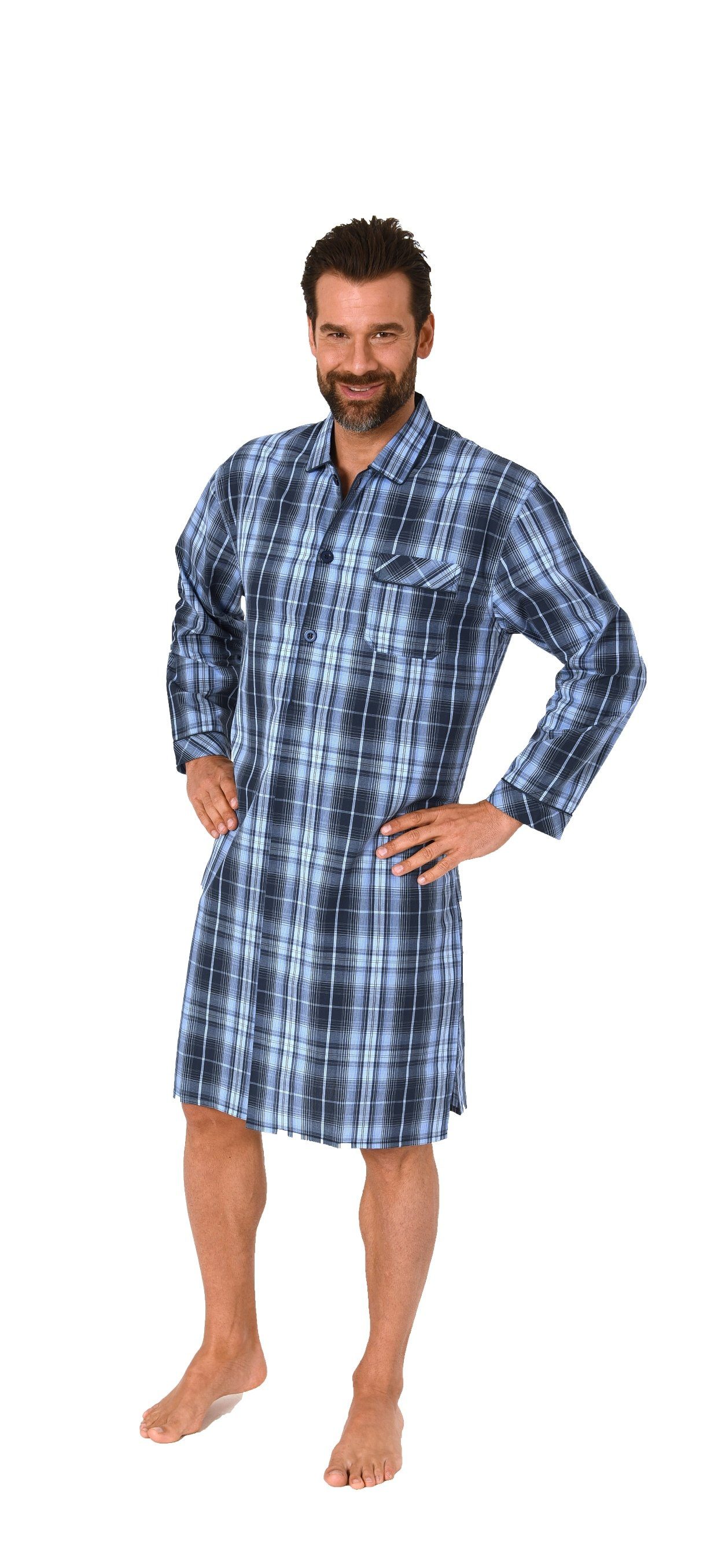 Normann Pyjama Herren Nachthemd langarm gewebt mit Knopfleiste in Karo-Optik