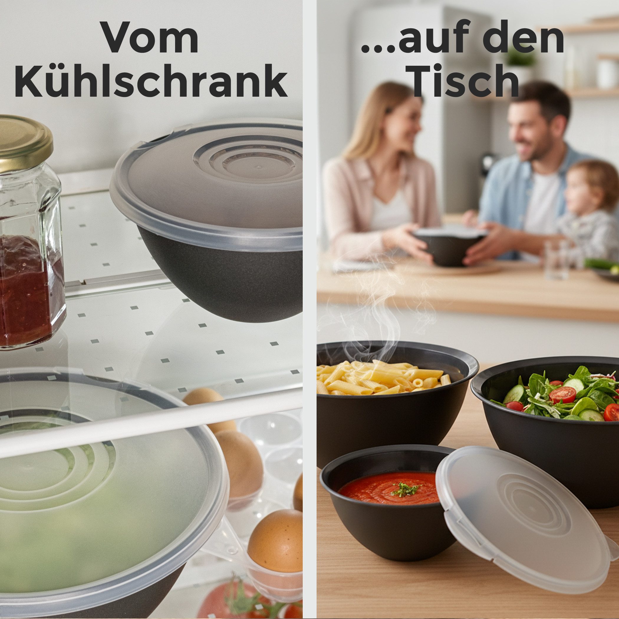 Hausfelder Salatschüssel Schüssel Set groß mit Deckel, 0,7-6 L Anthrazit Schwarz), Kunststoff, (8-tlg), Schüsseln 1x6 L, 1x3,6 L, 1x1,9 L, 1x0,7 L – Bild 4 von 5