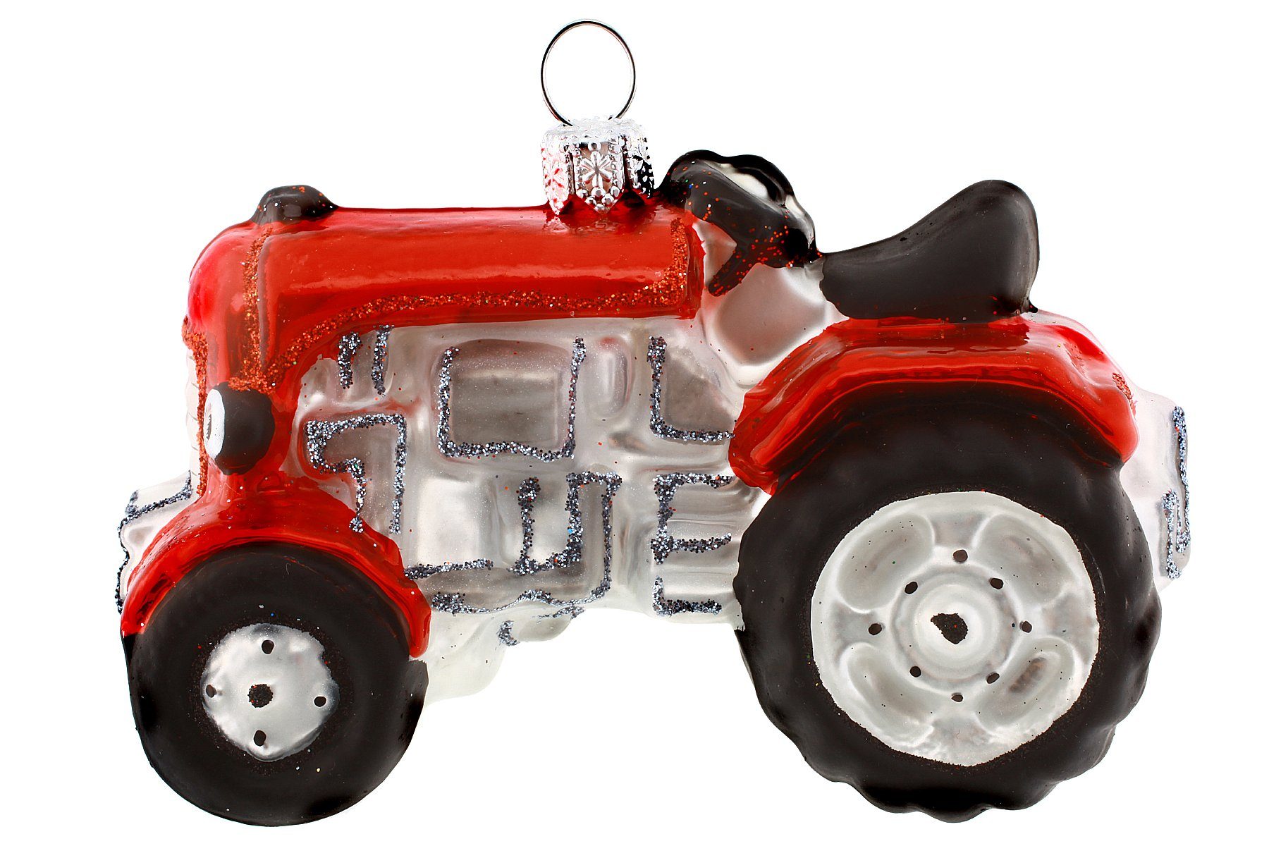 / handdekoriert - Trecker Traktor Dekohänger Weihnachtskontor Hamburger Christbaumschmuck rot, - mundgeblasen