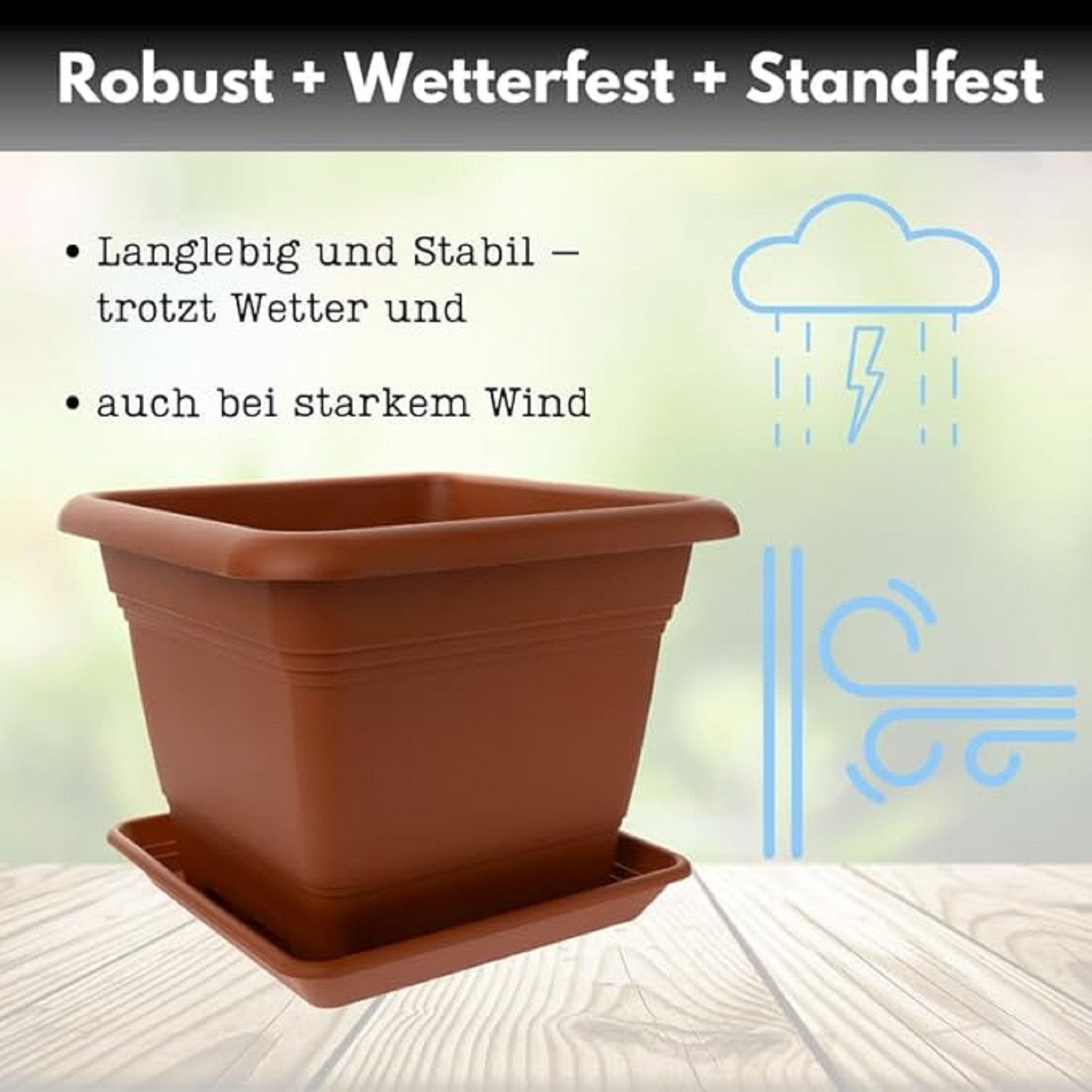 SUSTANIA Blumentopf Pflanzkübel Groß mit Untersetzern (3er Set 48x48 cm), Terracotta Blumentopf Gross