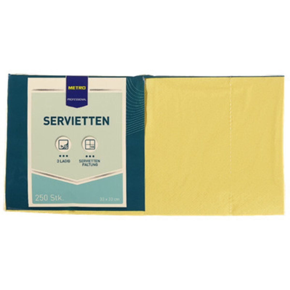 METRO Geschirr-Set Servietten Zellltuch 33x33cm 3-lagig 250 Stück gelb.