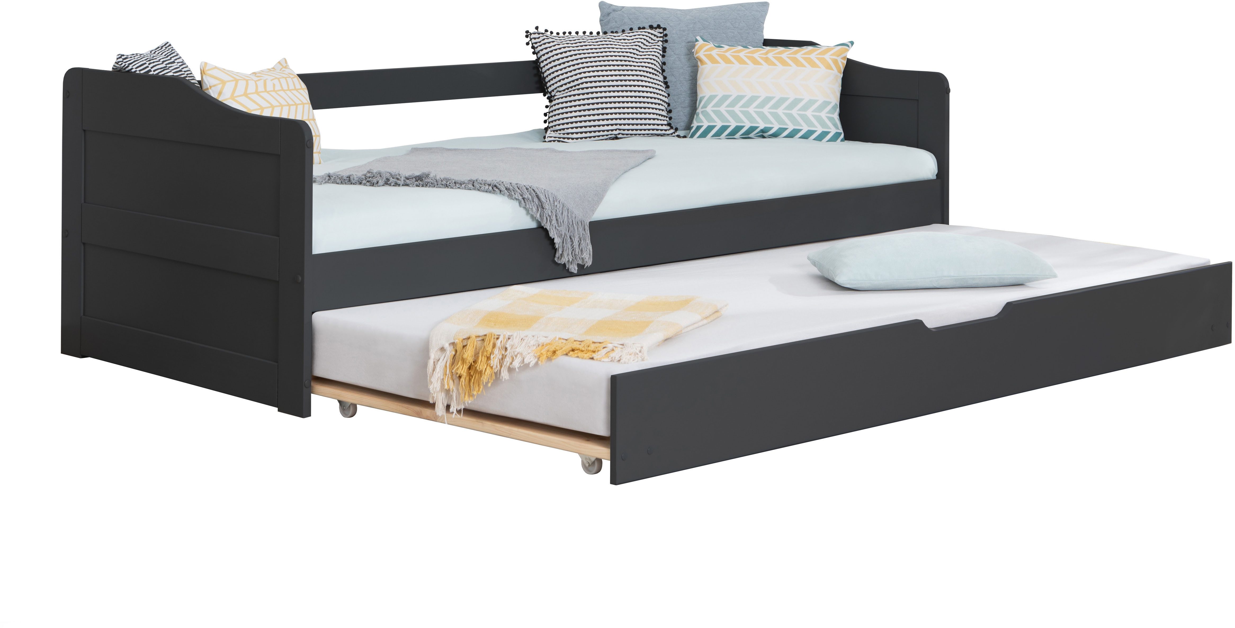 Ticaa Funktionsbett Melinda, Daybett, Jugendbett, 2 Schlafplätze, Schublade auf Rollen, FSC®-zertifizierte Kiefer, 2 Rollroste, Massivholz