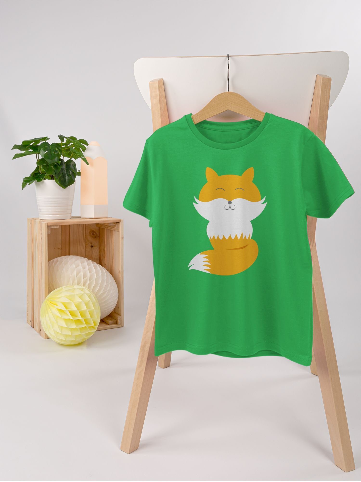 2 Grün T-Shirt Print Süßer Fuchs Animal Tiermotiv Shirtracer