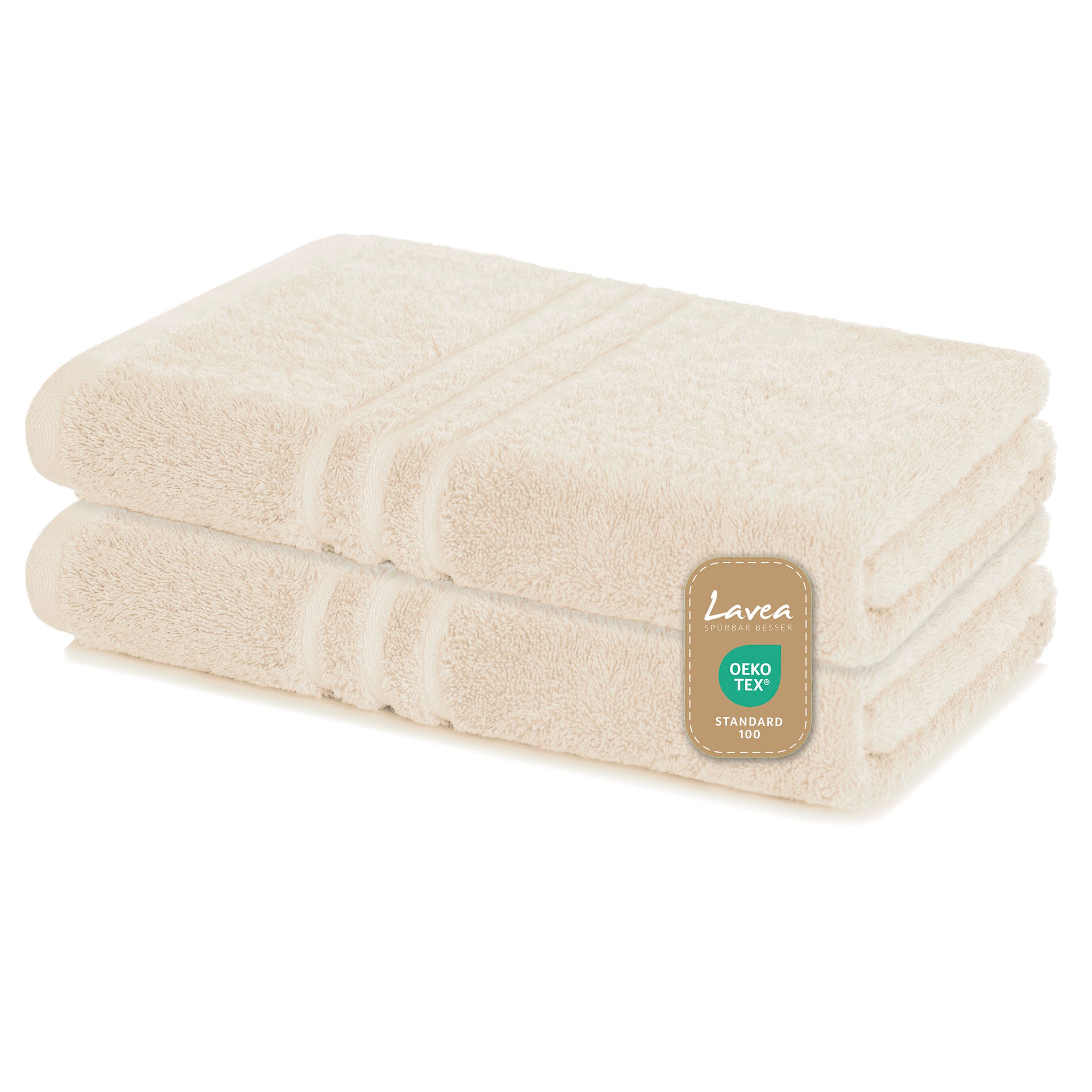 Lavea Duschtuch Elena-Frottierserie 70x140 cm, 100% Baumwolle (2er Set), 500 g/m² Frottier, weich & saugstark, pflegeleicht