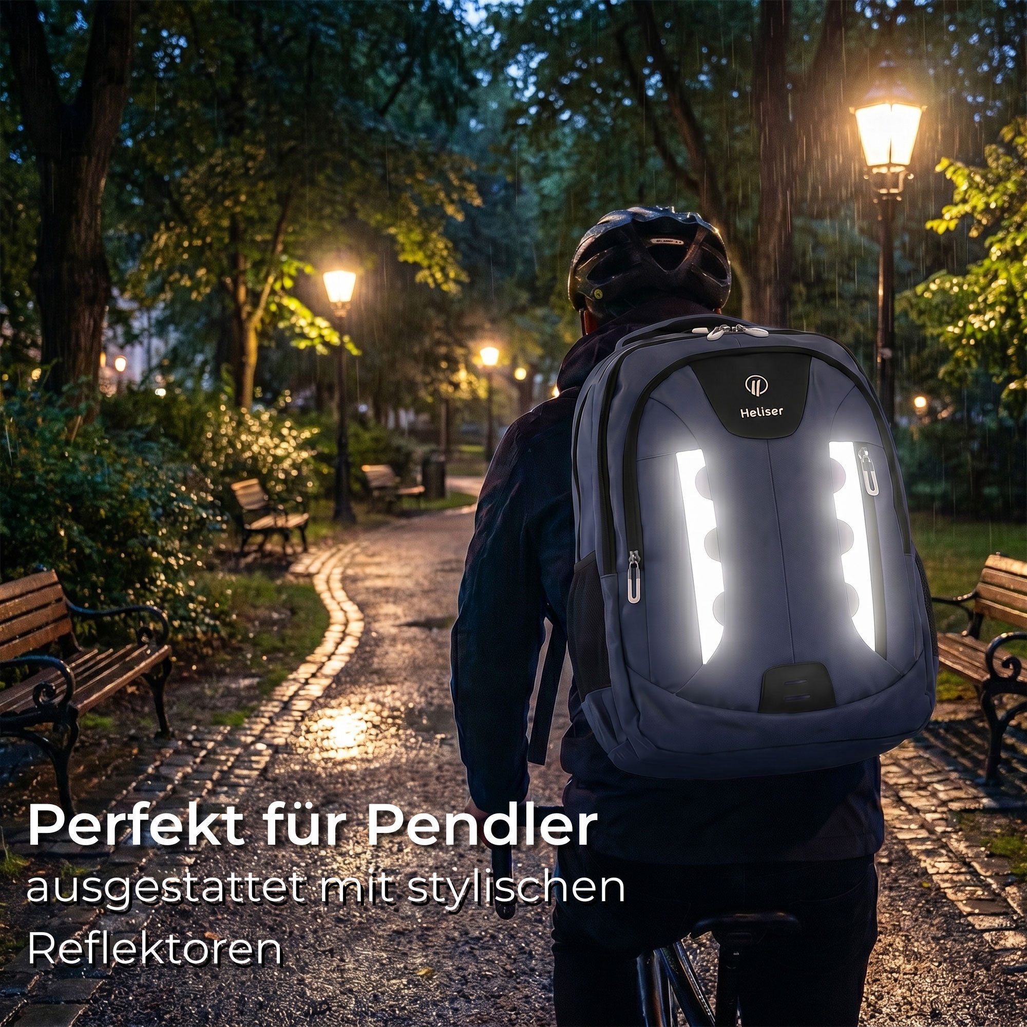 HELLSER Laptoprucksack & Schulrucksack NOVA Unisex mit USB-Ladeanschluss & Laptopfach 16 Zoll, Wasserabweisend, Reiserucksack Handgepäck, Reflektoren, Ergonomisch