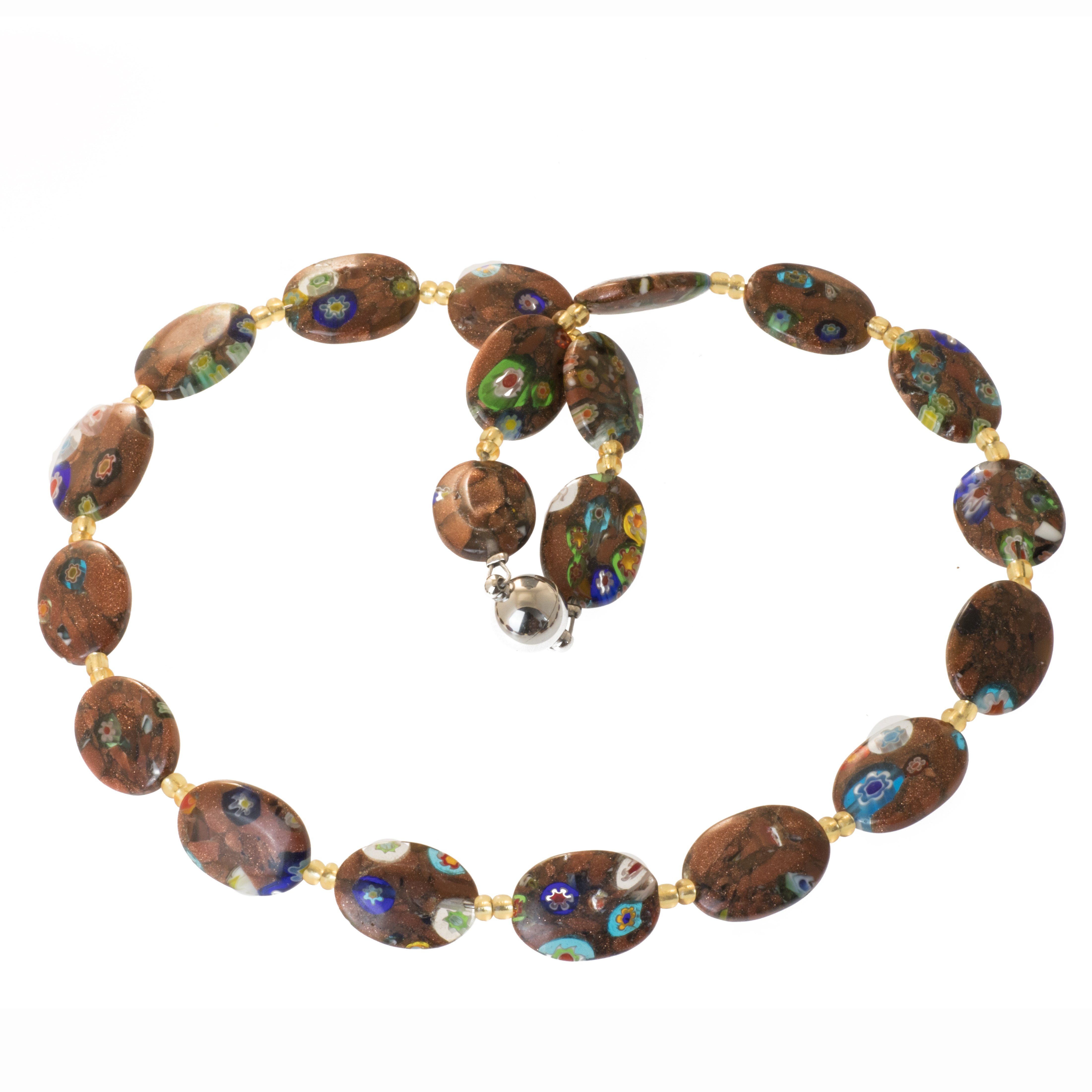 Perlenkette Kette mit Millefiori Goldsand Perlen
