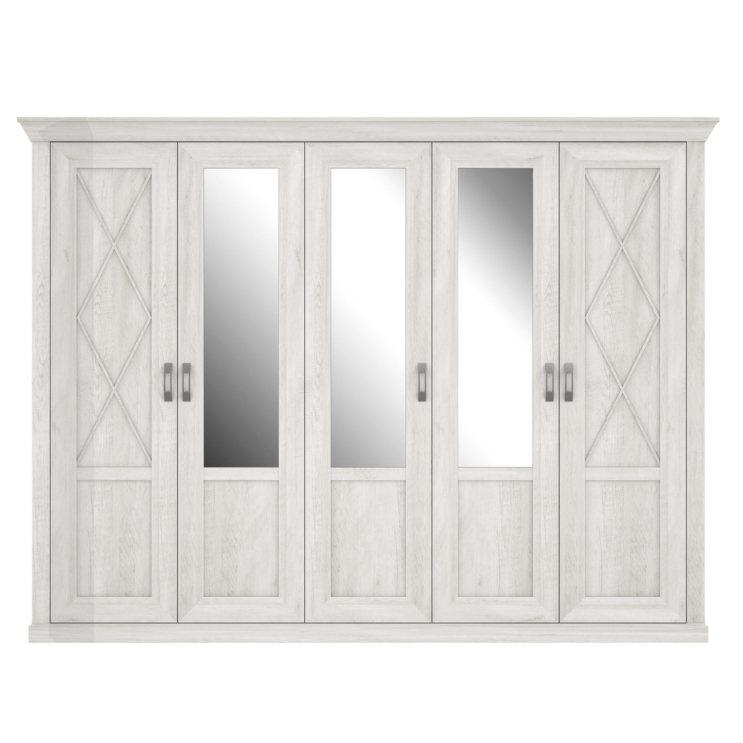 freiraum Drehtürenschrank KASHMIR 5 Türen, 6 Böden, Spiegel, in Pinie Weiss - 268,3x204,9x65cm (BxHxT)