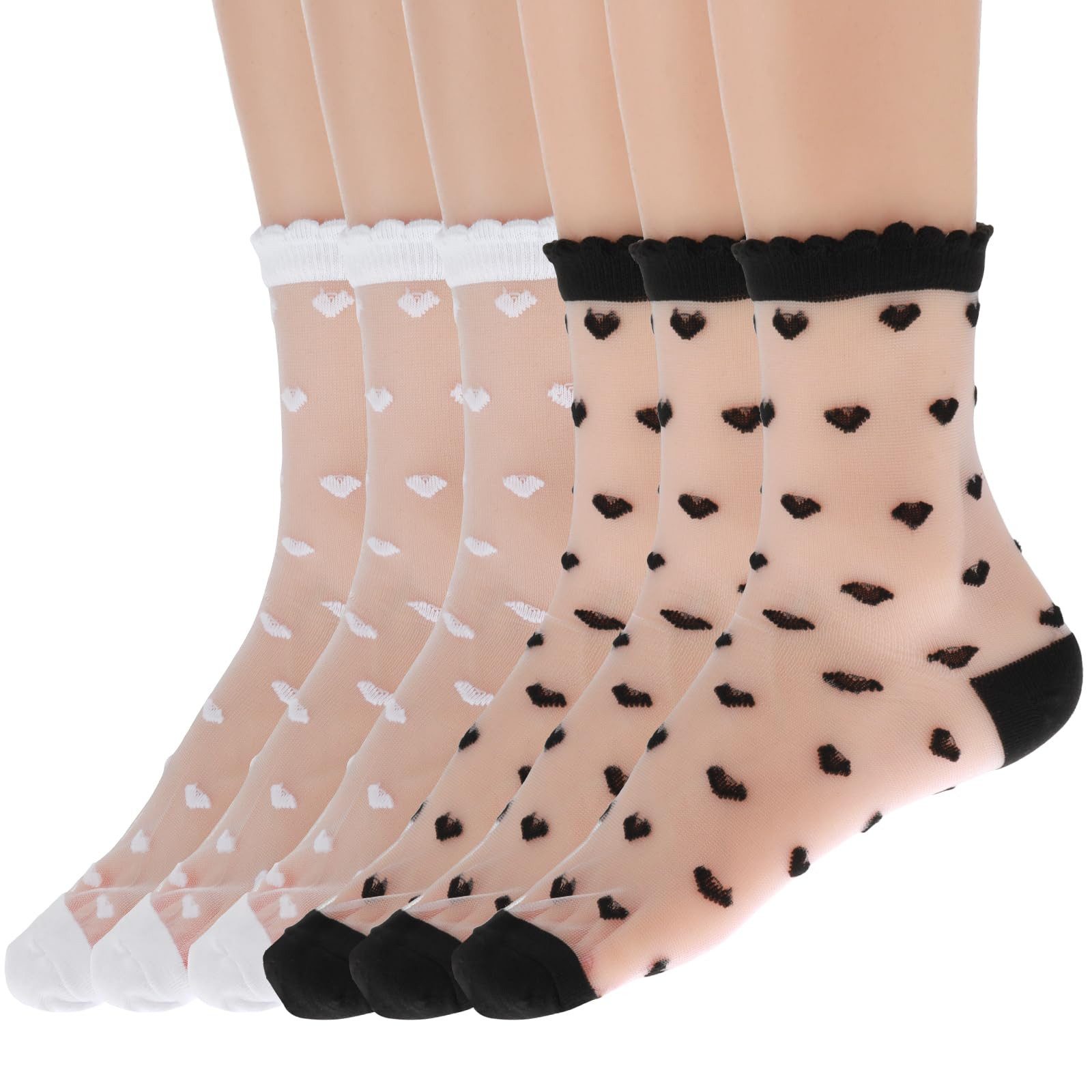 SOTOR Netzsocken (6 Paar Söckchen Damen Durchsichtige Socken Dünne  Feinstrümpfe Durchsichtige Netzsocken Sommer Knöchel Rüschen Trachtensocken  für Damen Mädchen, 6-Paar)