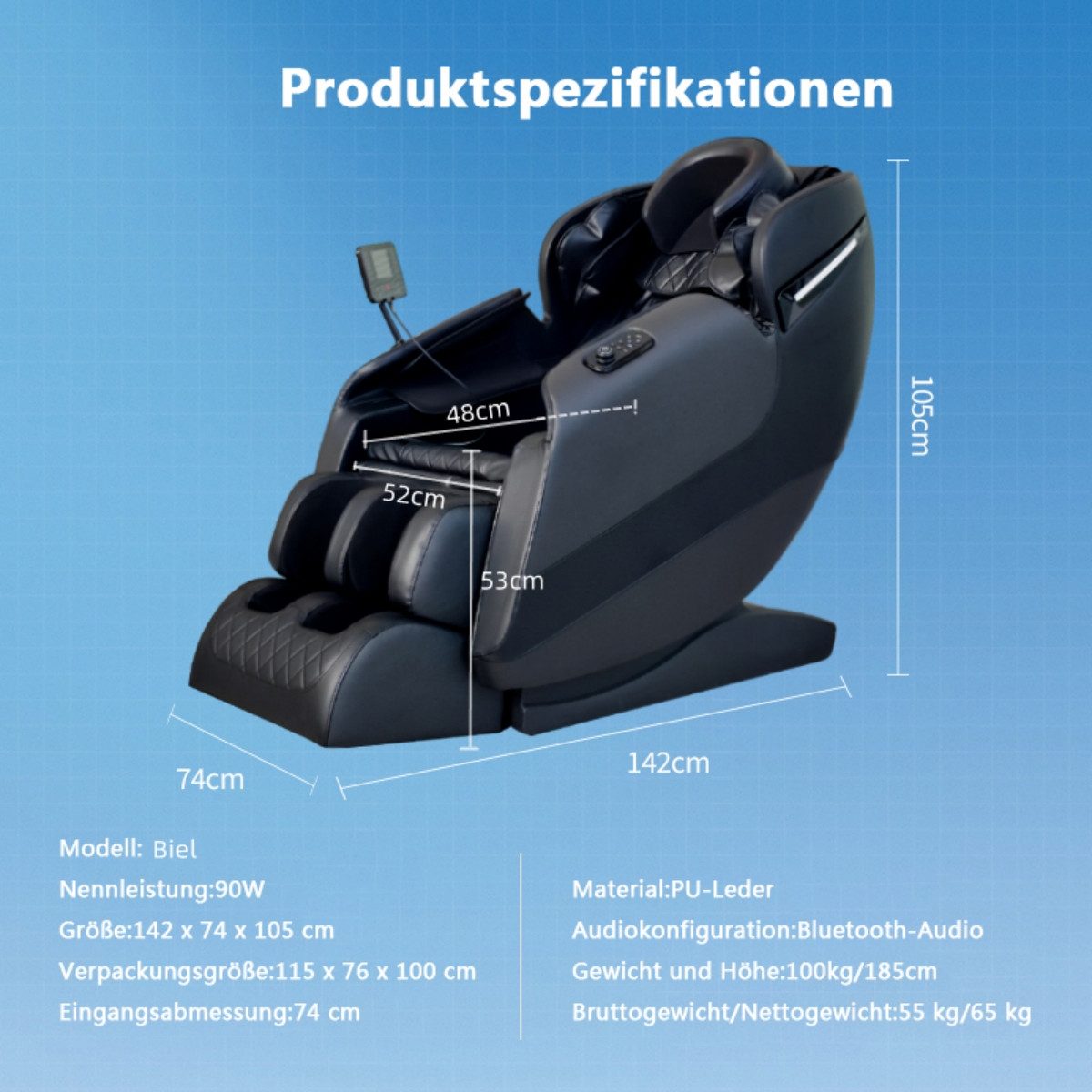 Salottini Massagesessel Traum Relaxsessel Massagesessel Sessel Biel Wärmefunktion blau, mit Relaxfunktion