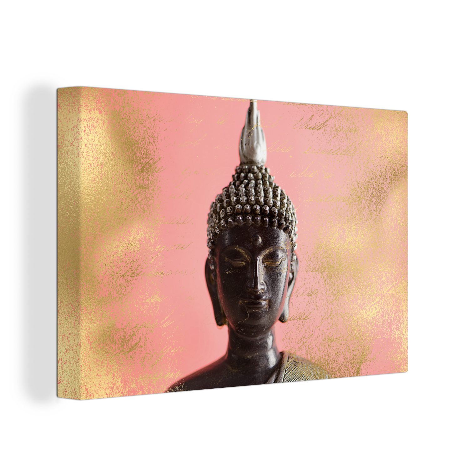 OneMillionCanvasses® Leinwandbild Buddha - Gelb - Rosa, (1 St), Wandbild Leinwandbilder, Aufhängefertig, Wanddeko, 30x20 cm