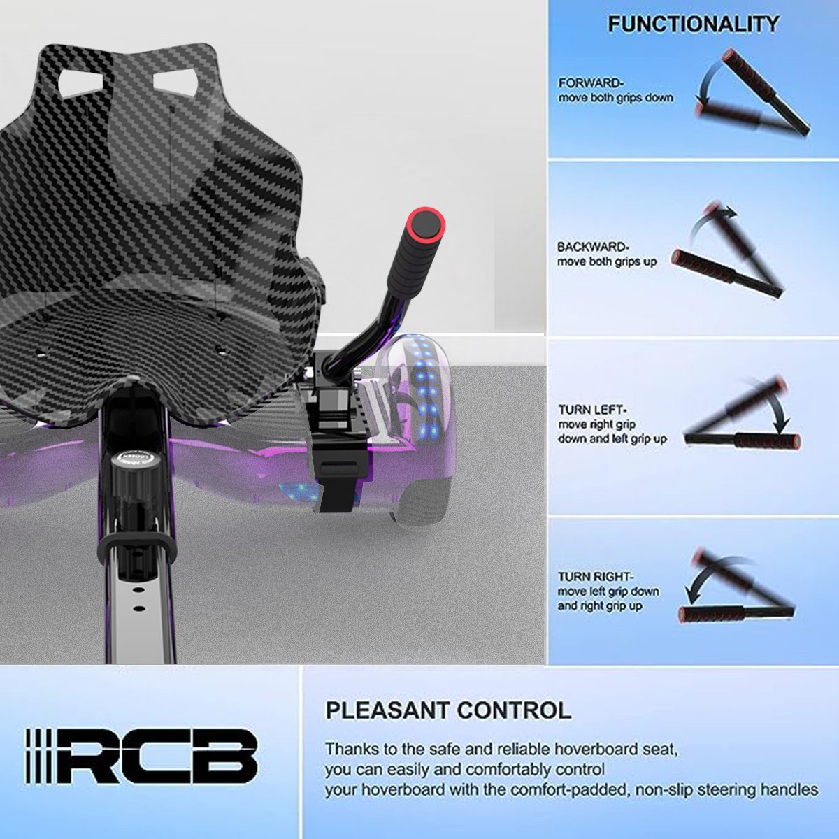 RCB TECH Balance Scooter Kart Sitz für 6,5"-10" Hoverboards, Go-Kart Zubehör für Balance Scooter