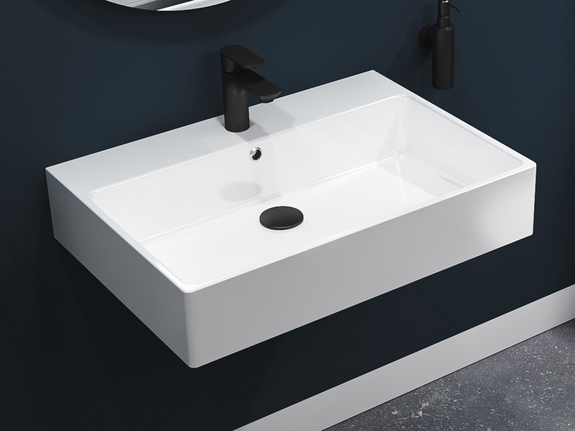 Aqua Bagno Waschbecken 70x50cm weiß eckig Wandhängend Waschtisch (Keramikwaschbecken)